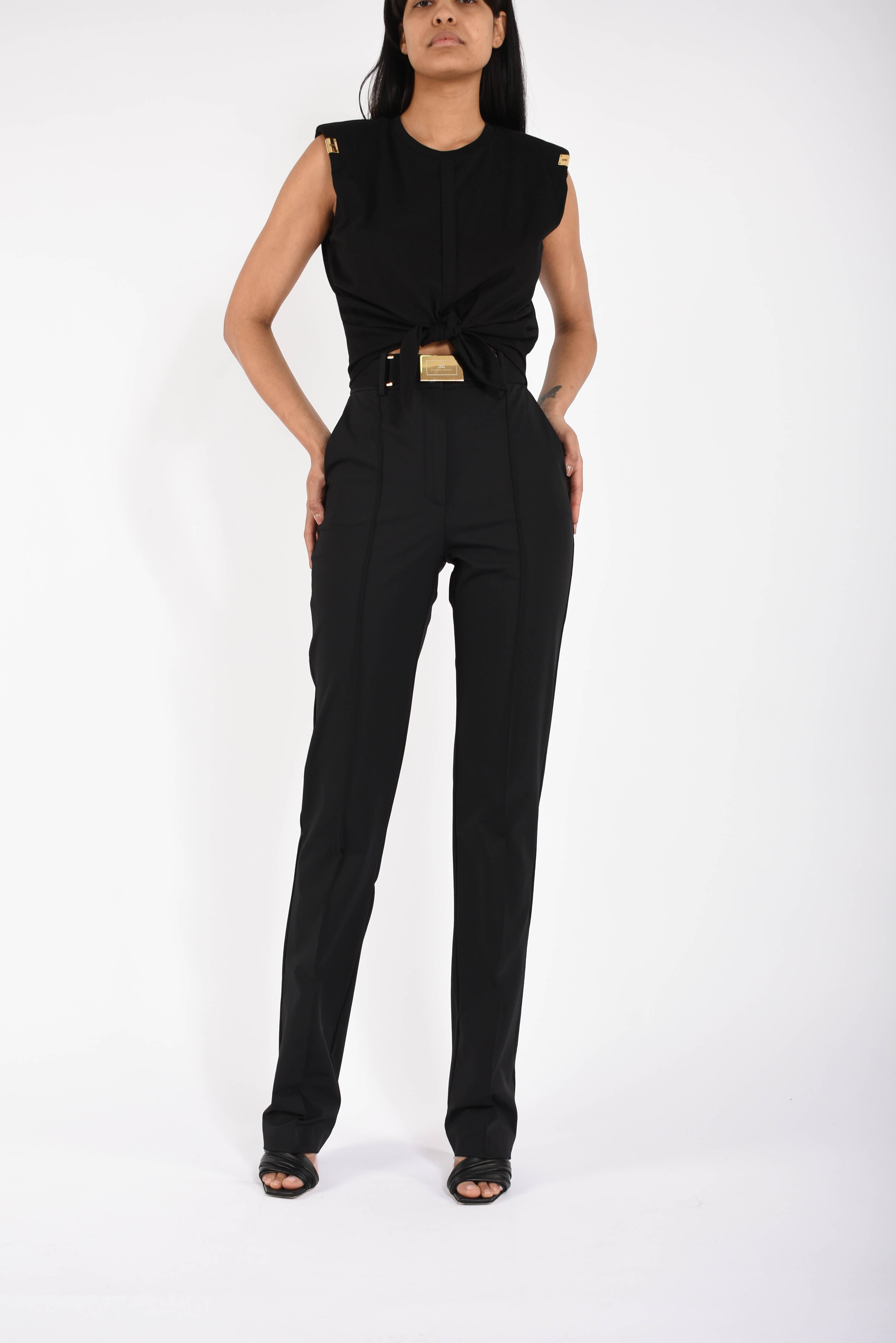 Pantaloni in tessuto tecnico bielastico con cintura