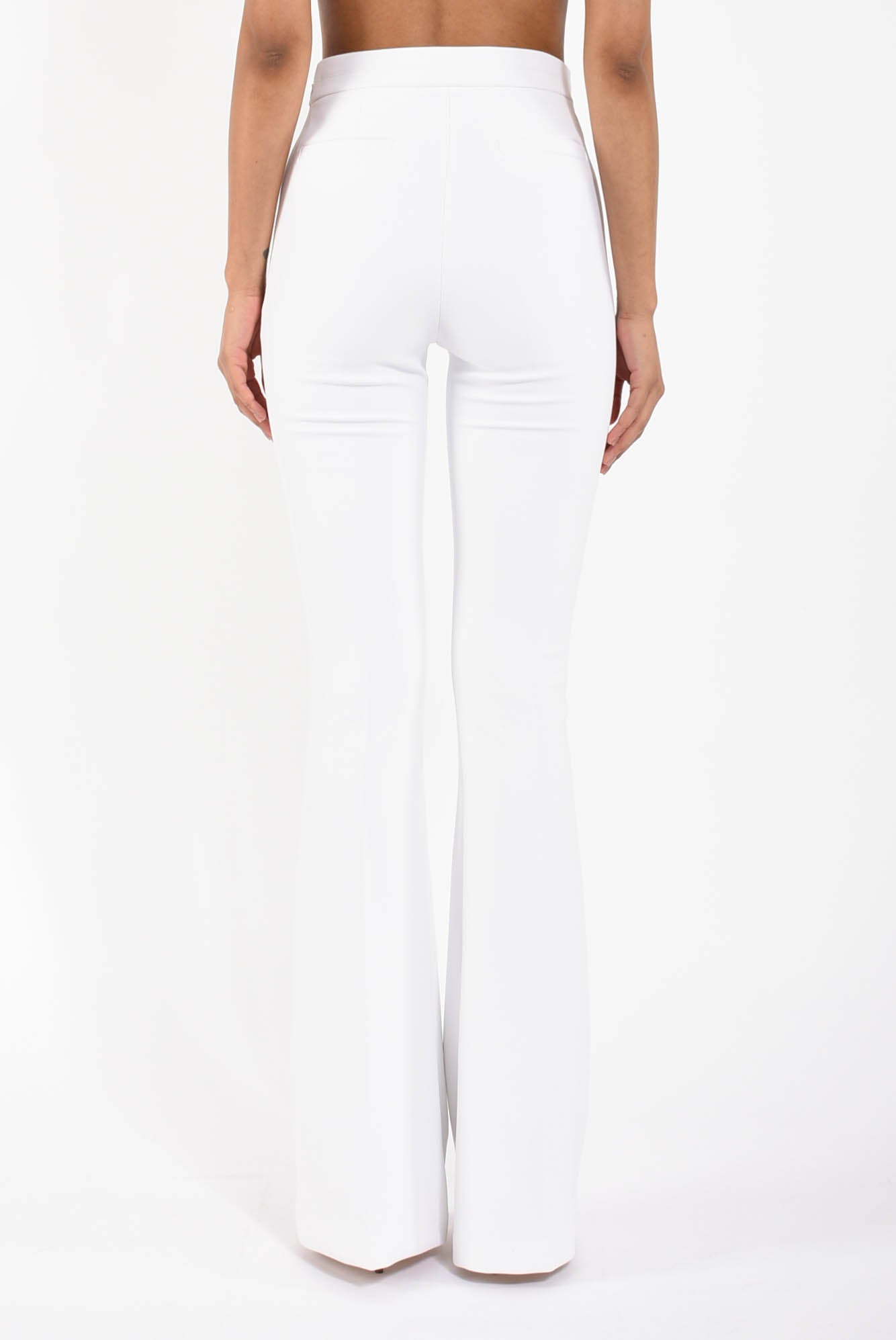 Pantaloni in doppio crêpe stretch con logo charm