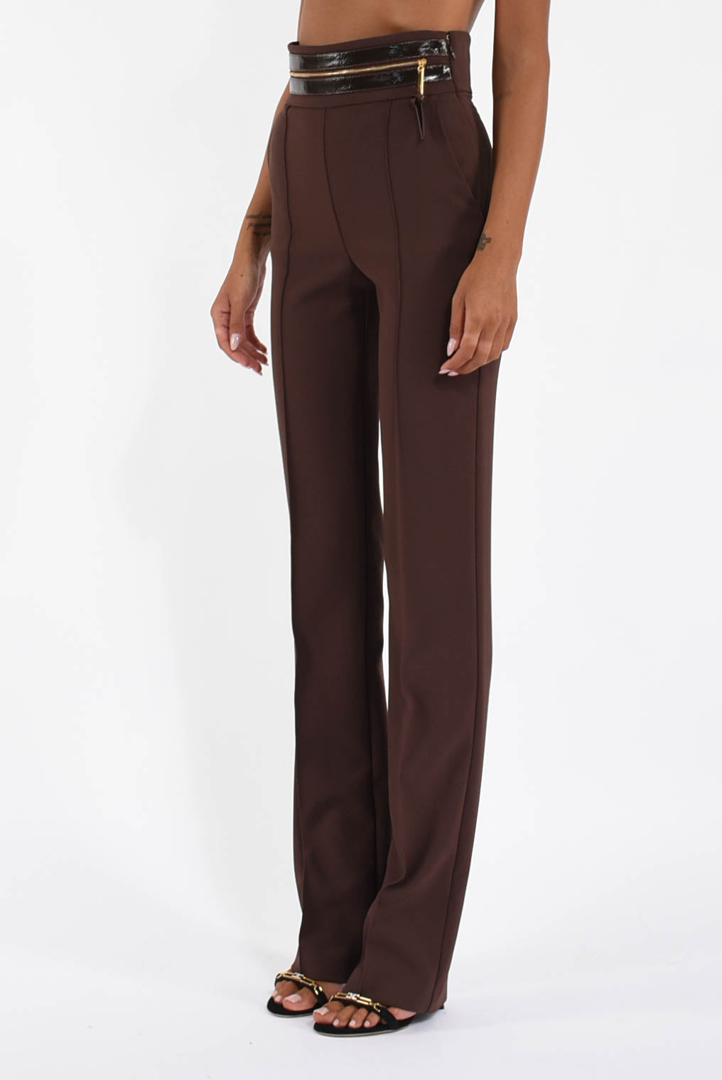 Pantaloni in crêpe leggero con fascia in craquelé