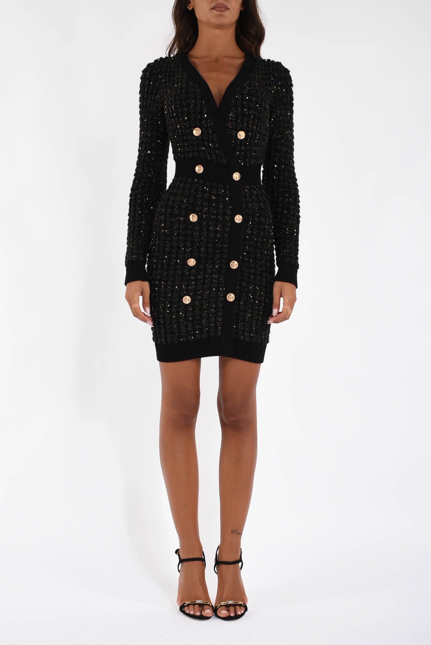 Abito mini in maglia bouclé con paillettes