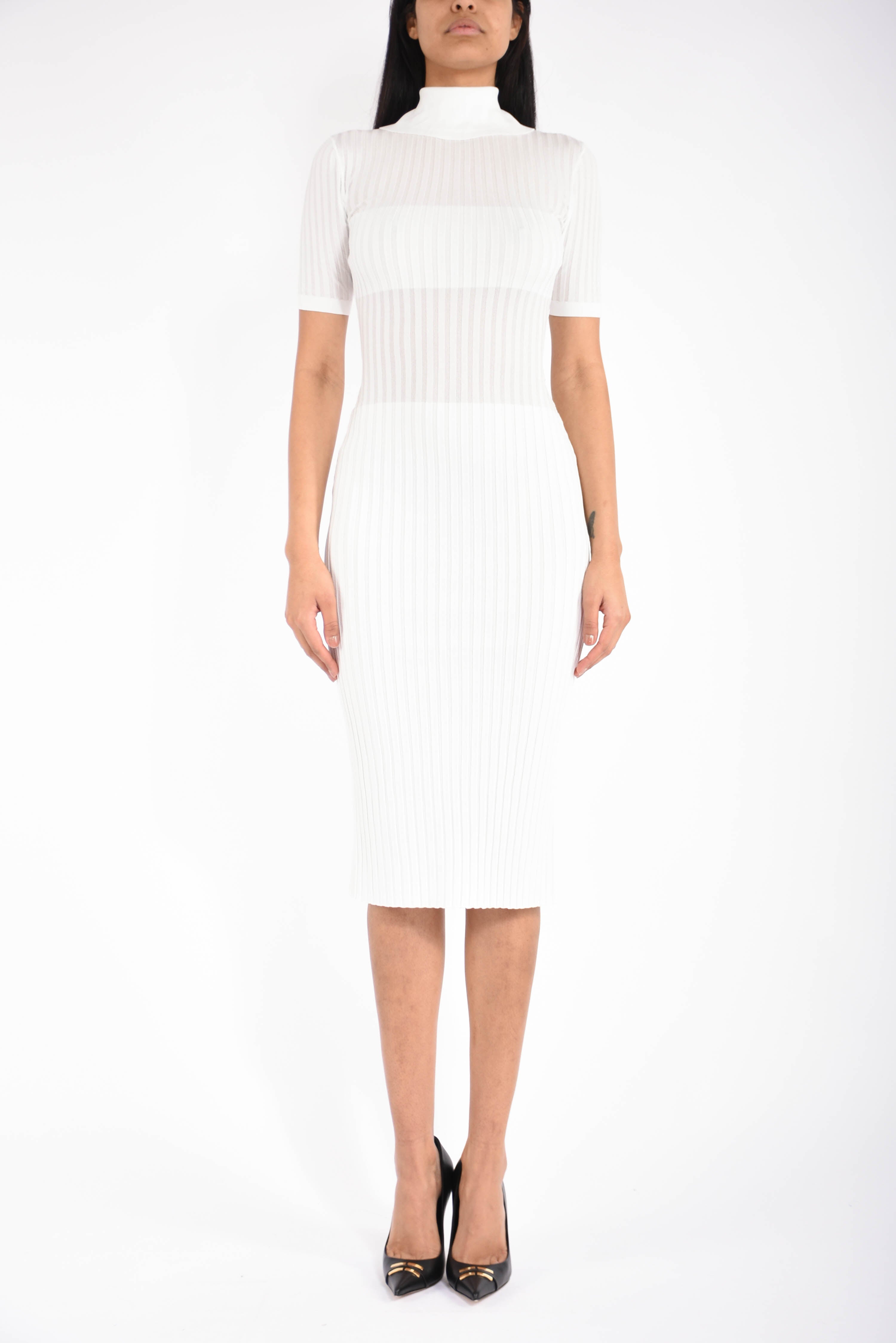 Abito midi  in maglia con trasparenze