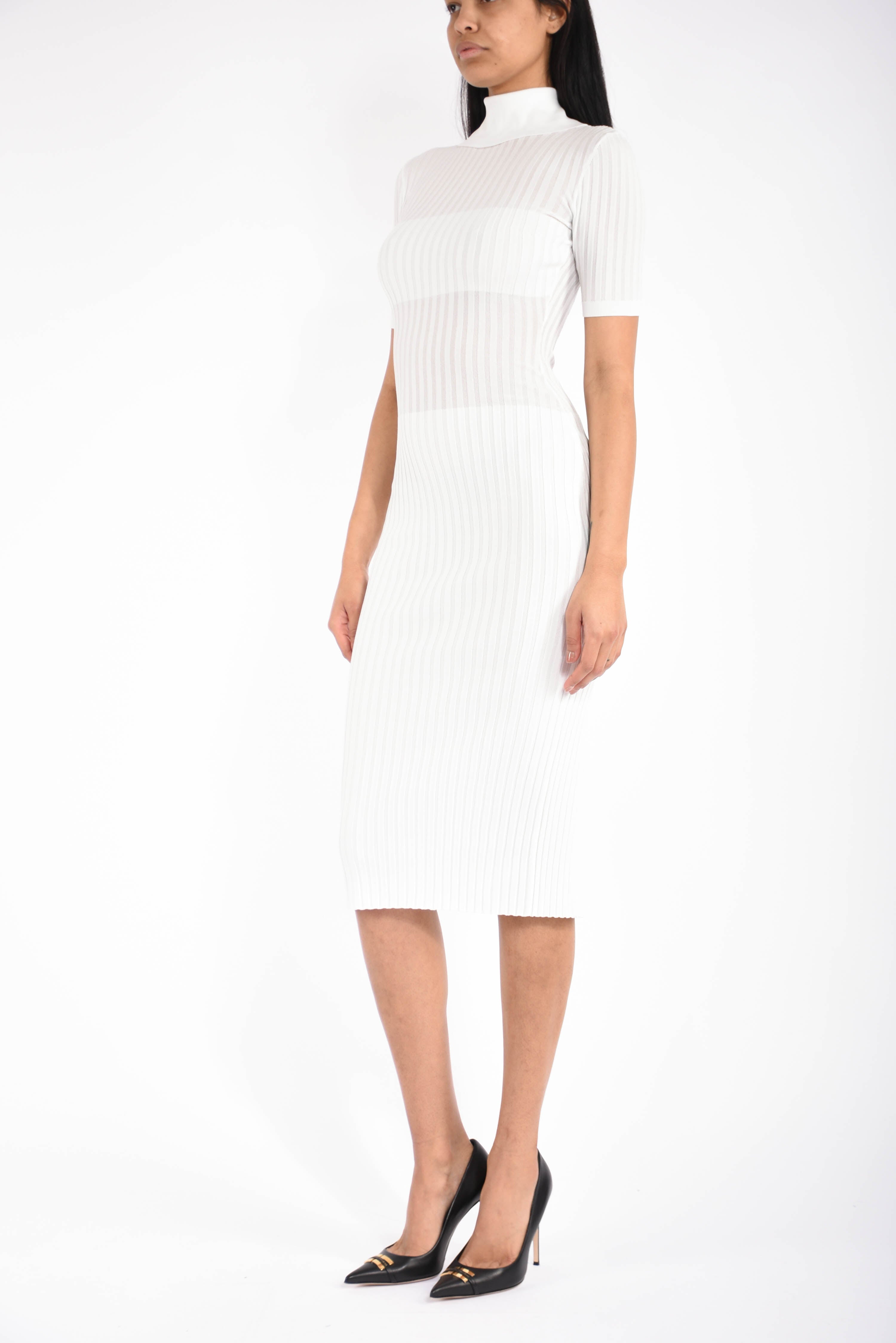 Abito midi  in maglia con trasparenze