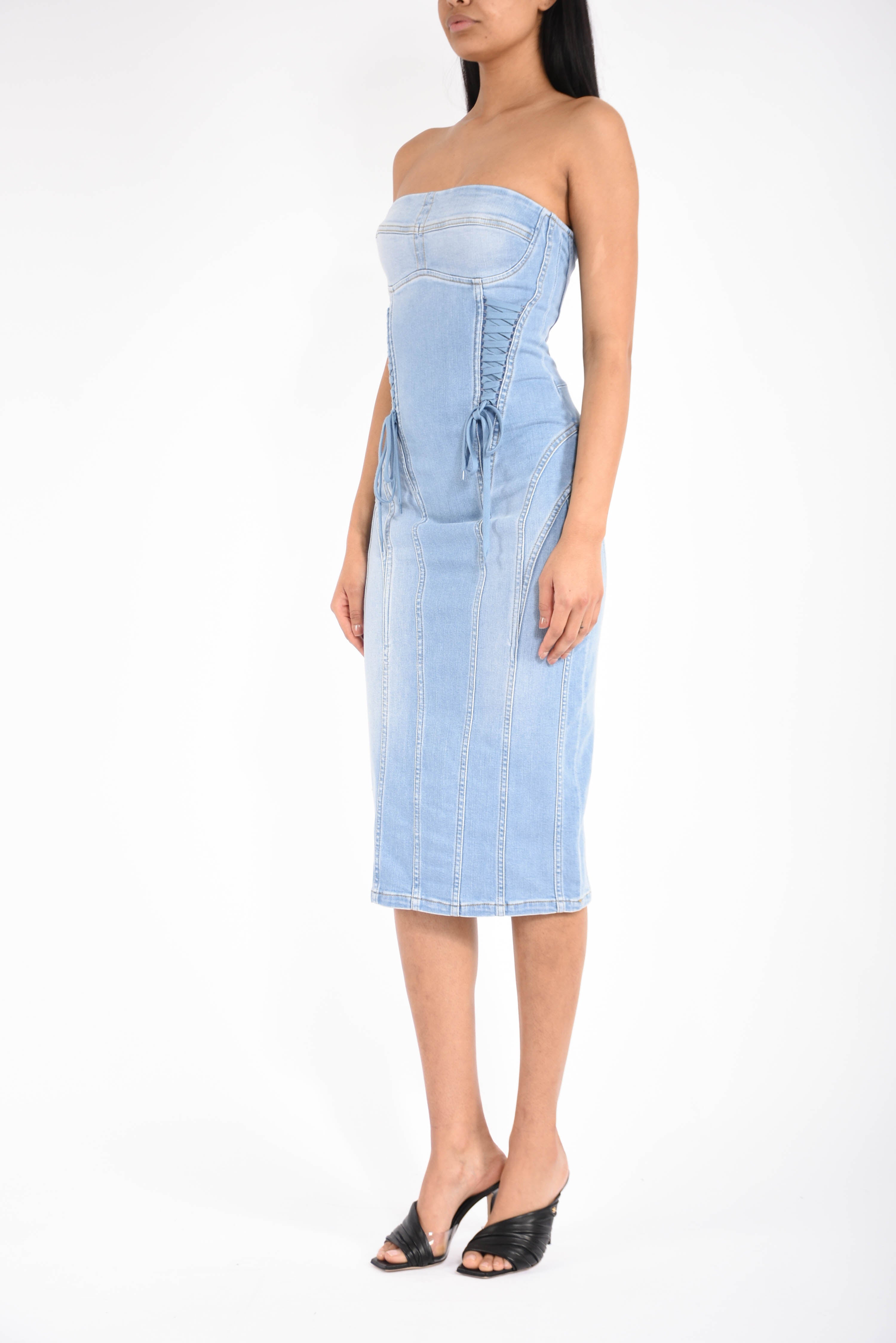 Abito midi in denim con lacci criss-cross