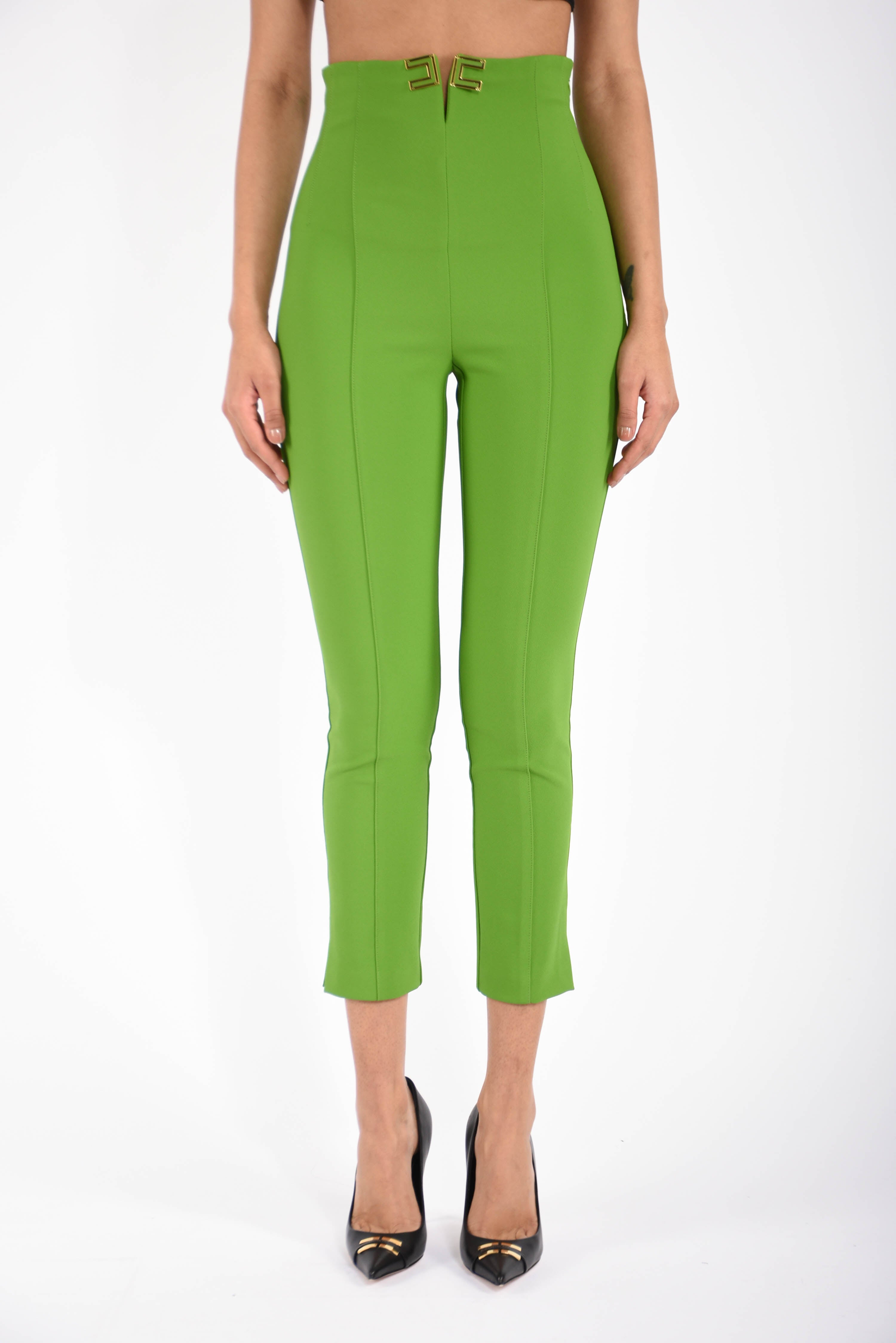 Pantaloni in doppio crêpe stretch con dettagli logo