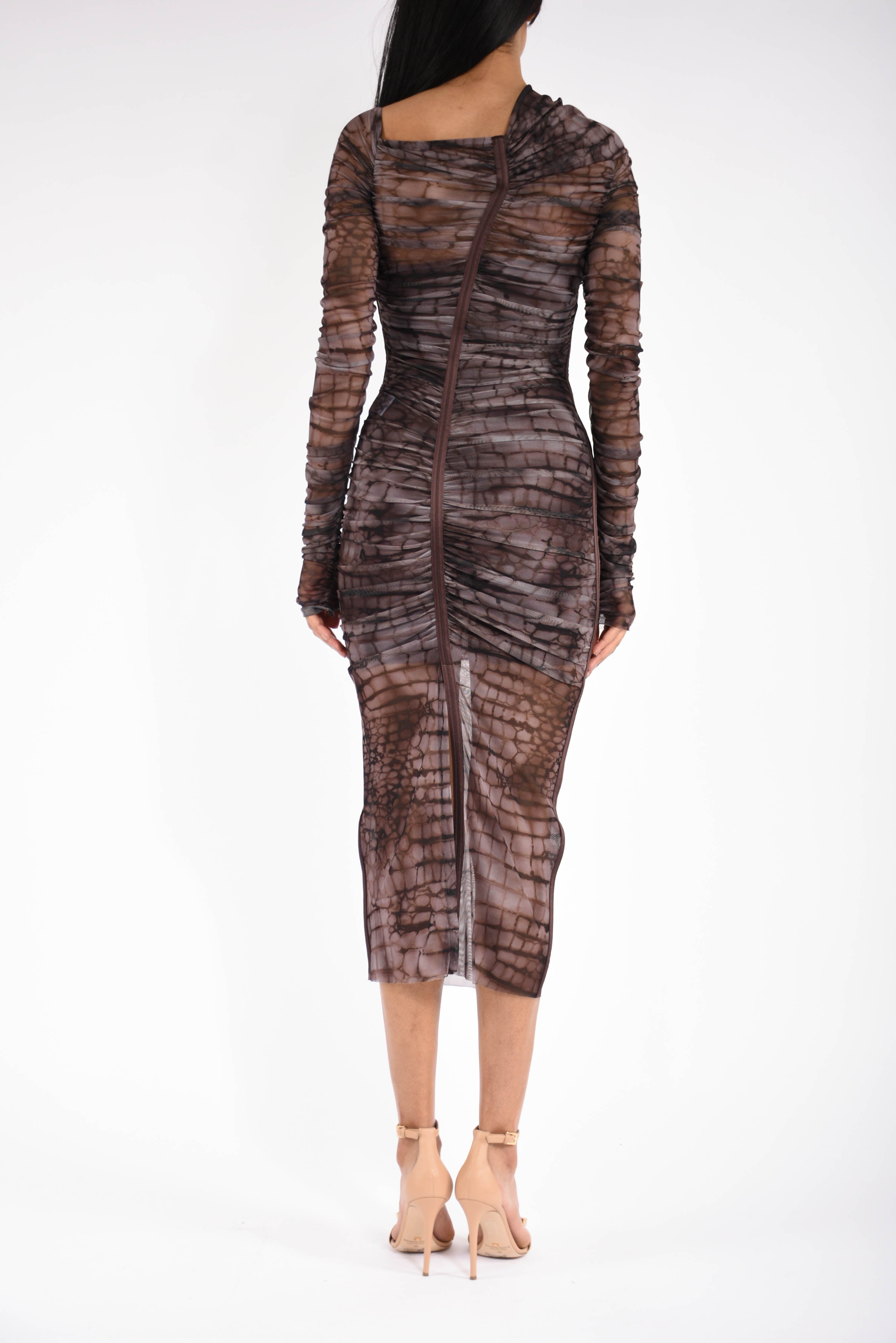 Abito midi in tulle con stampa alligatore