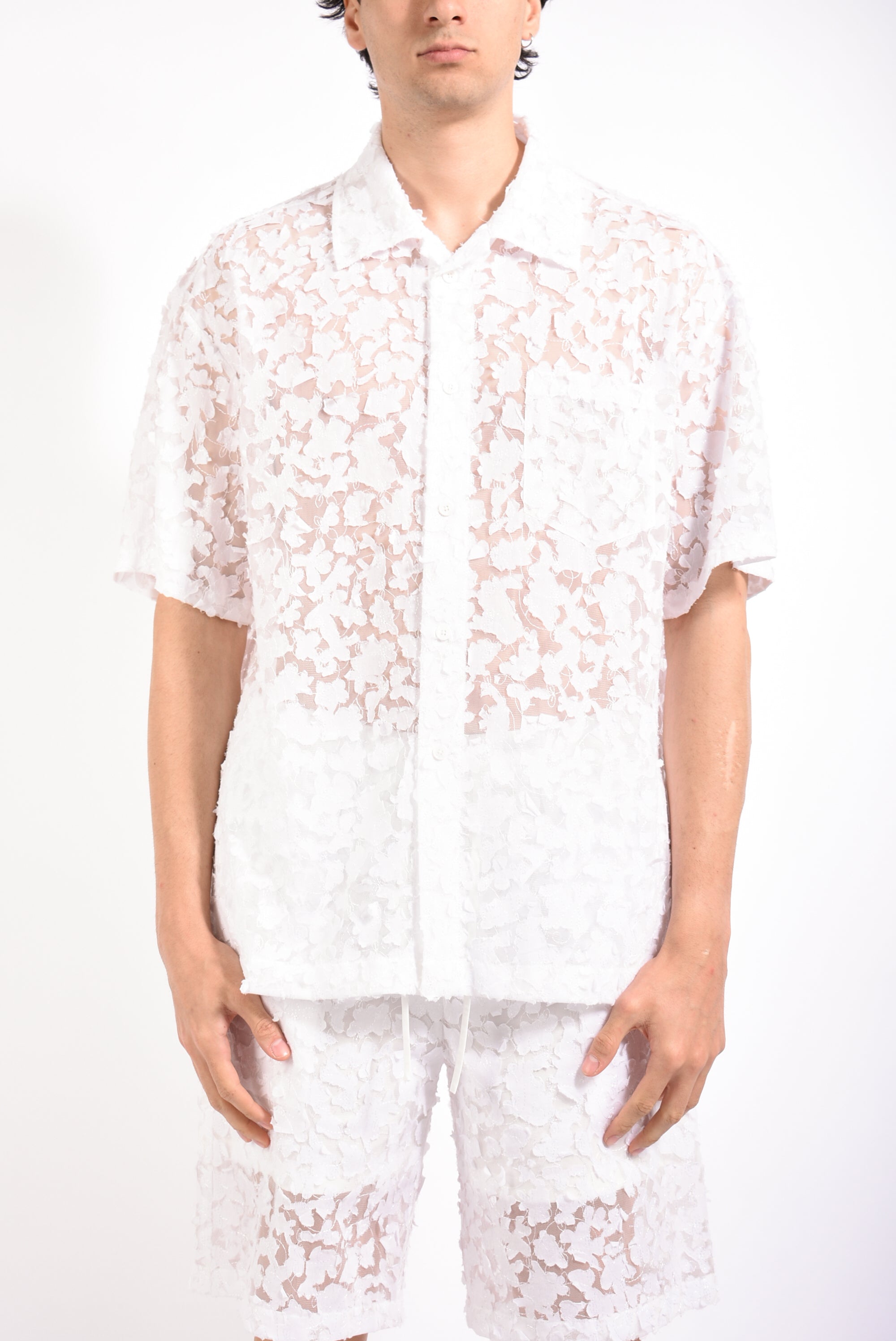 camicia con motivo floreale