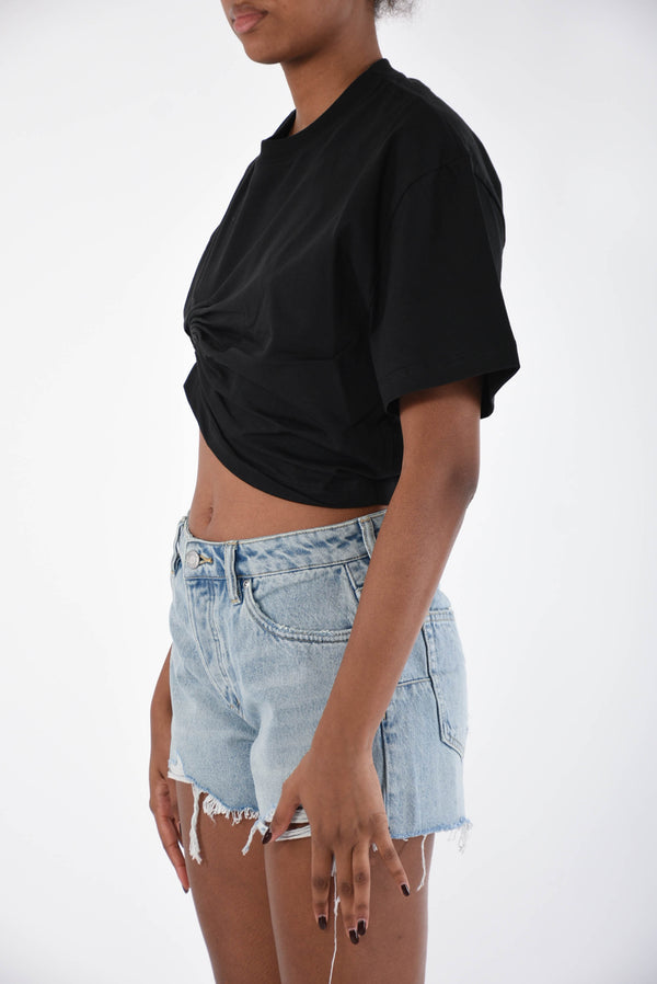 LANEUS t-shirt cropped in cotone