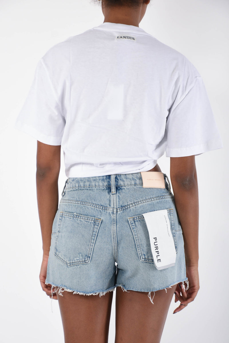 LANEUS t-shirt cropped in cotone