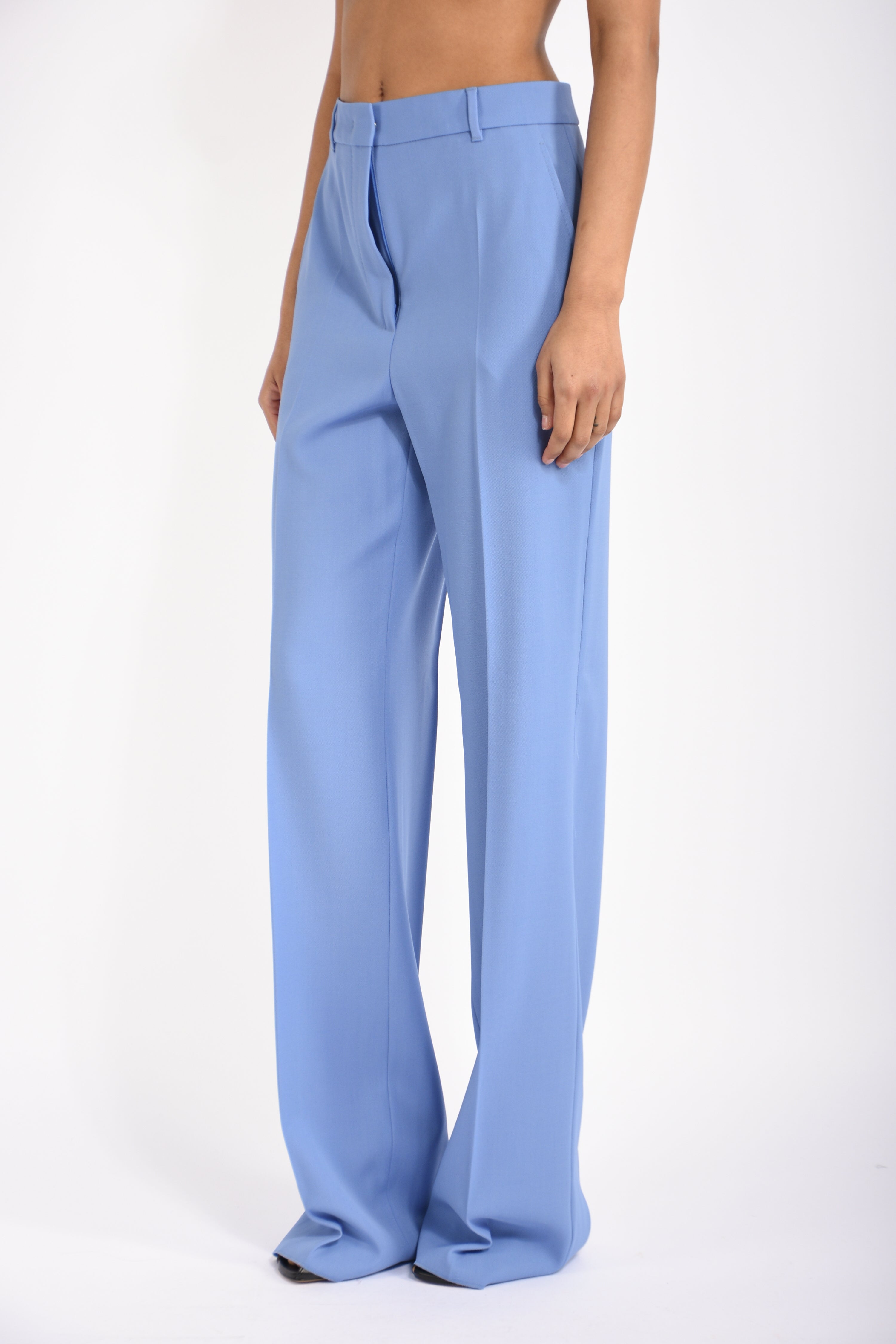 pantaloni straight leg in lana crepè quasar