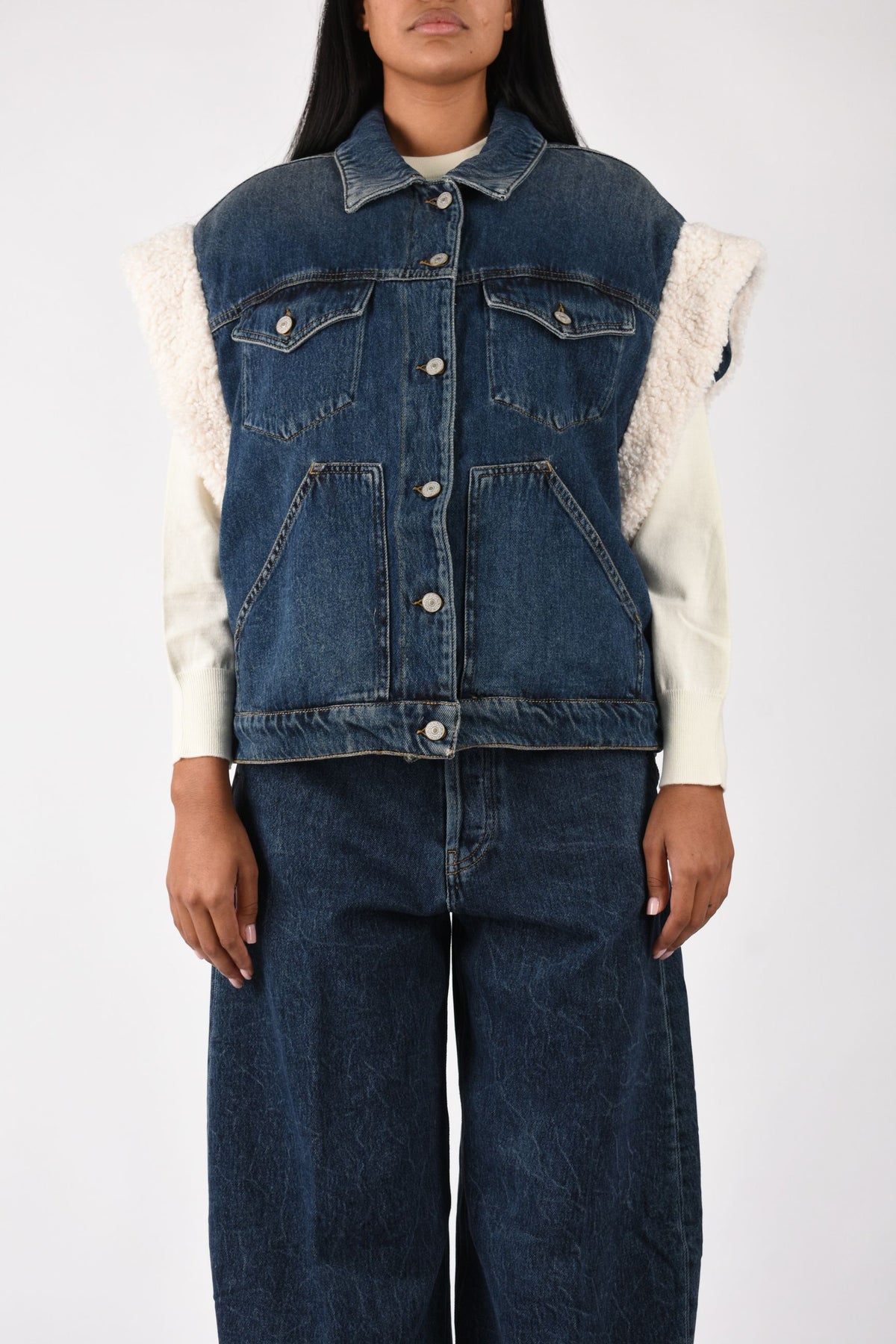 Gilet over in denim fisso cotone e lyocell DJ811DF0310DMS5