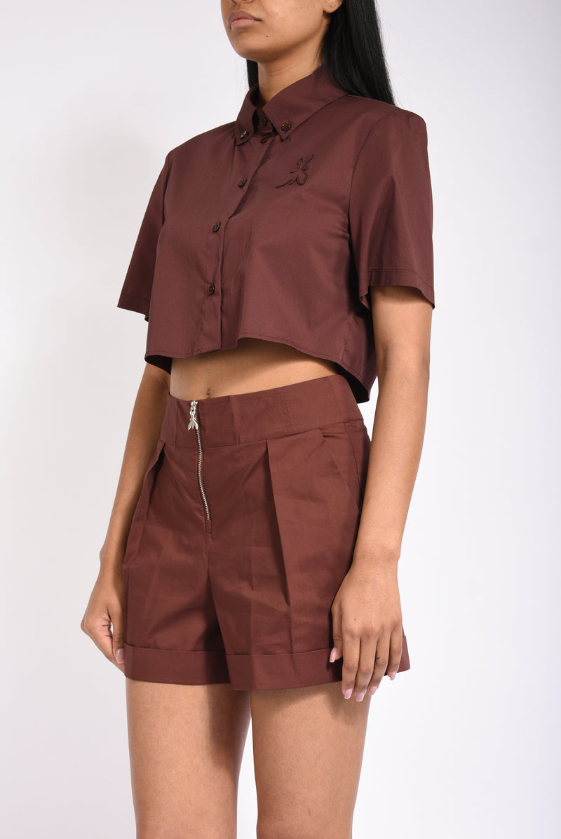 camicia cropped in cotone