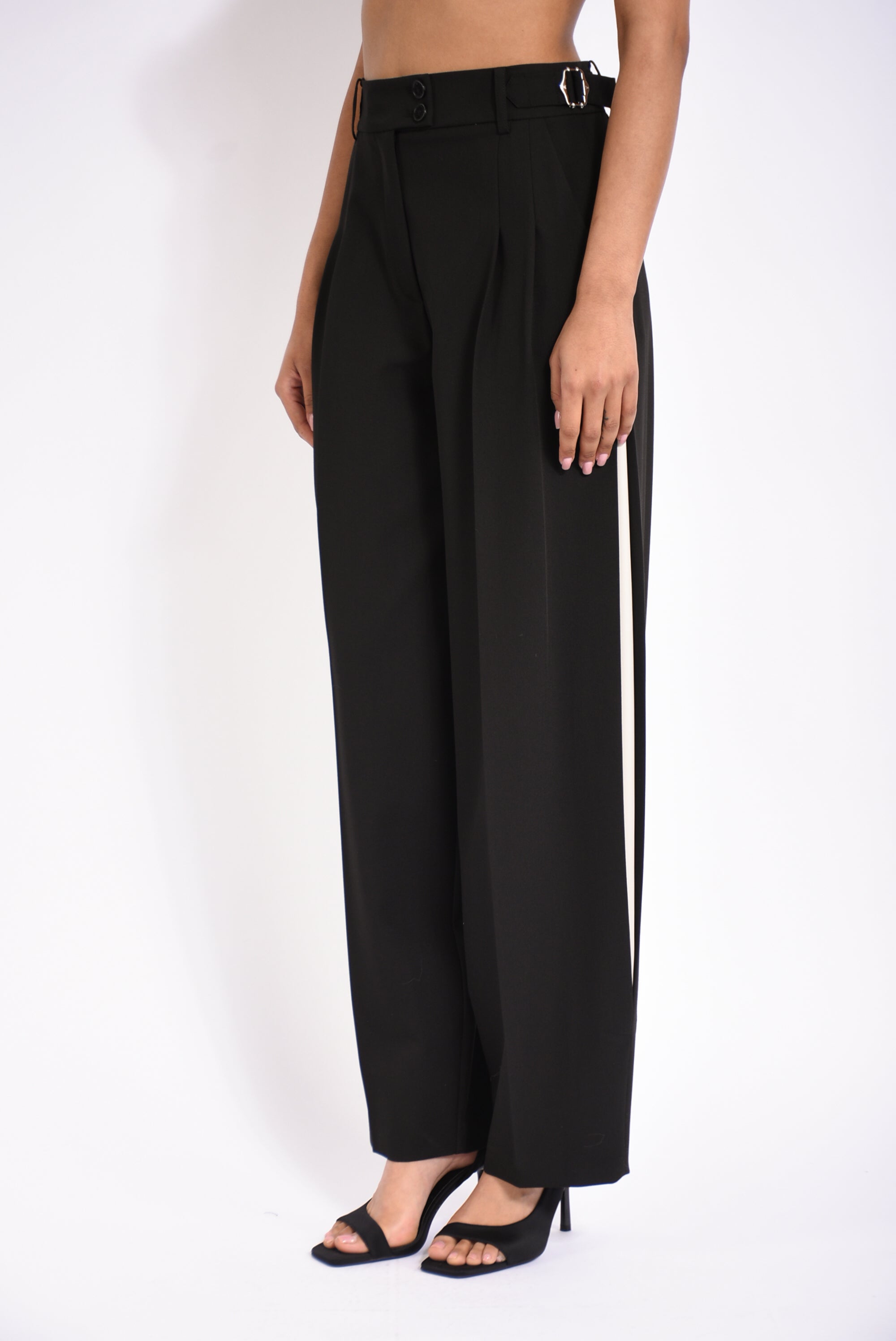 Pantaloni palazzo con inserti in raso