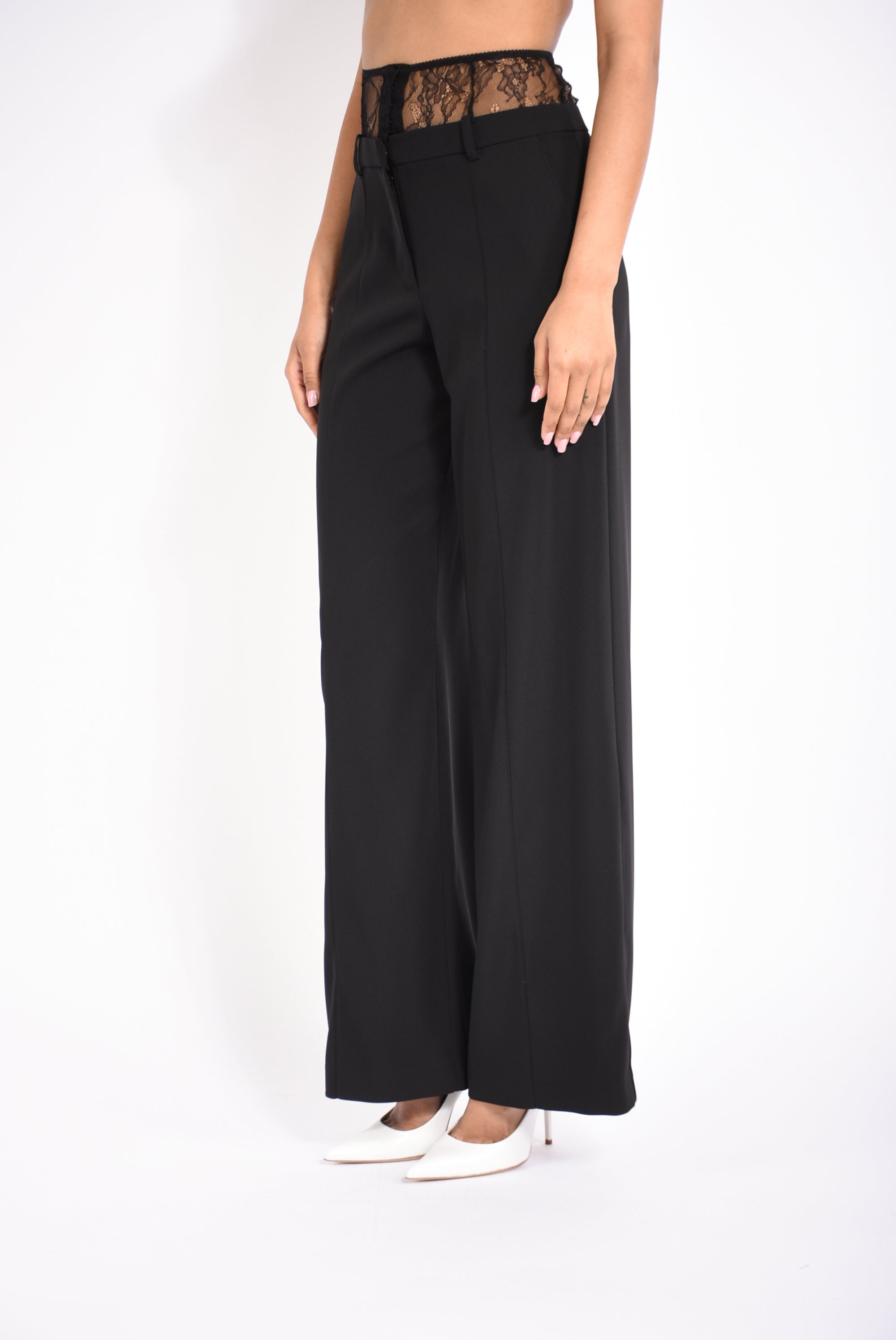Pantaloni palazzo con vita in pizzo