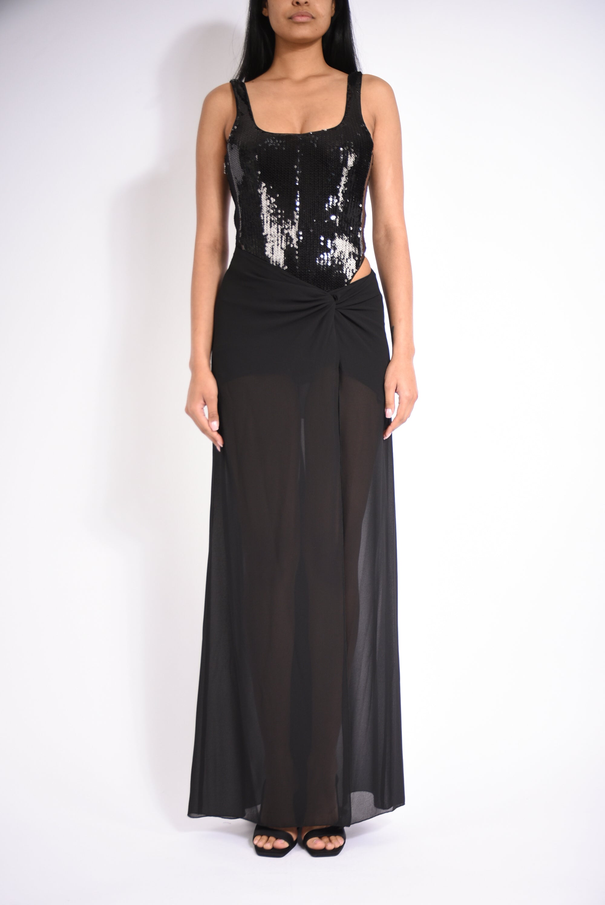 Abito lungo bustier con paillettes