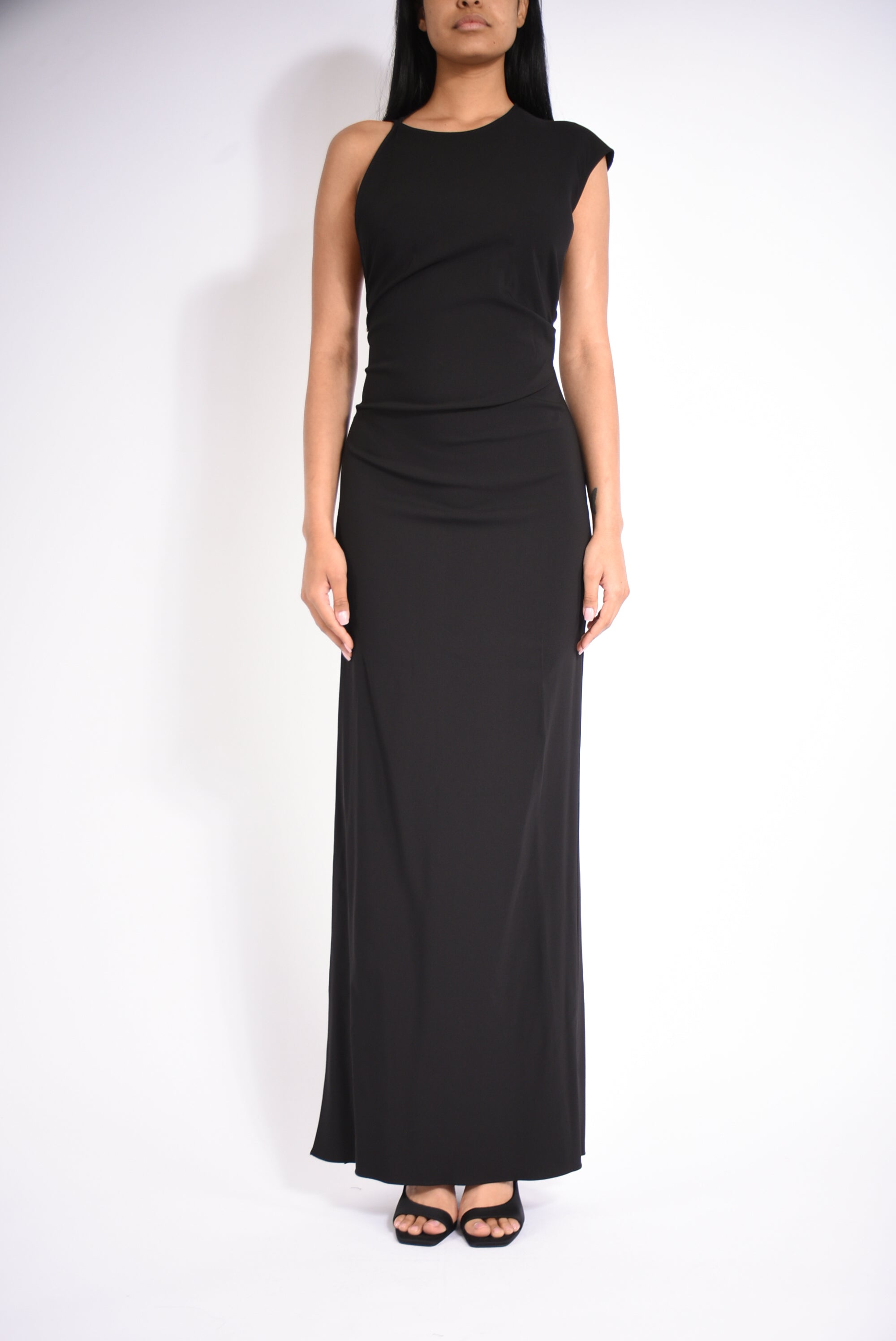 Abito lungo asimmetrico in crêpe