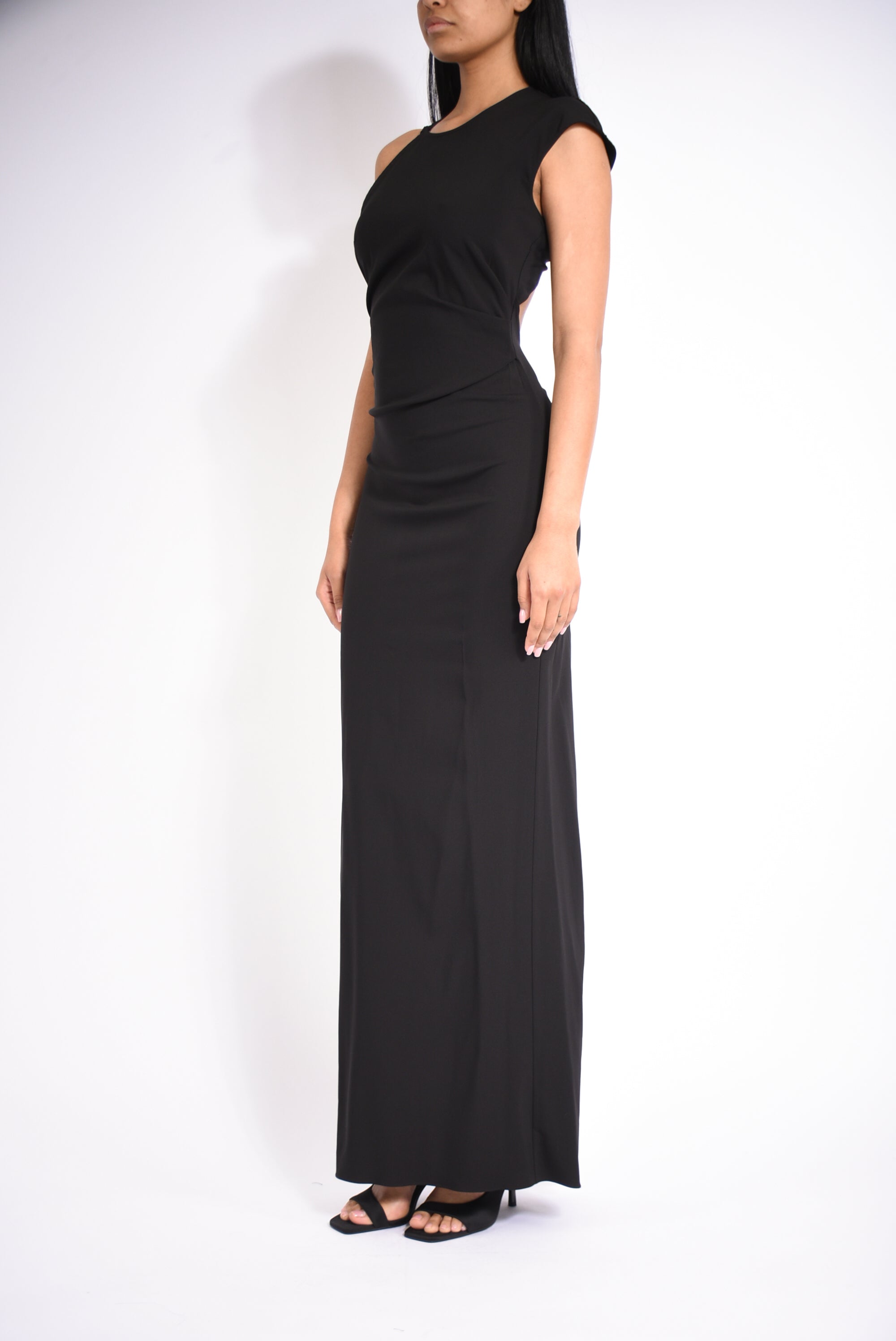 Abito lungo asimmetrico in crêpe