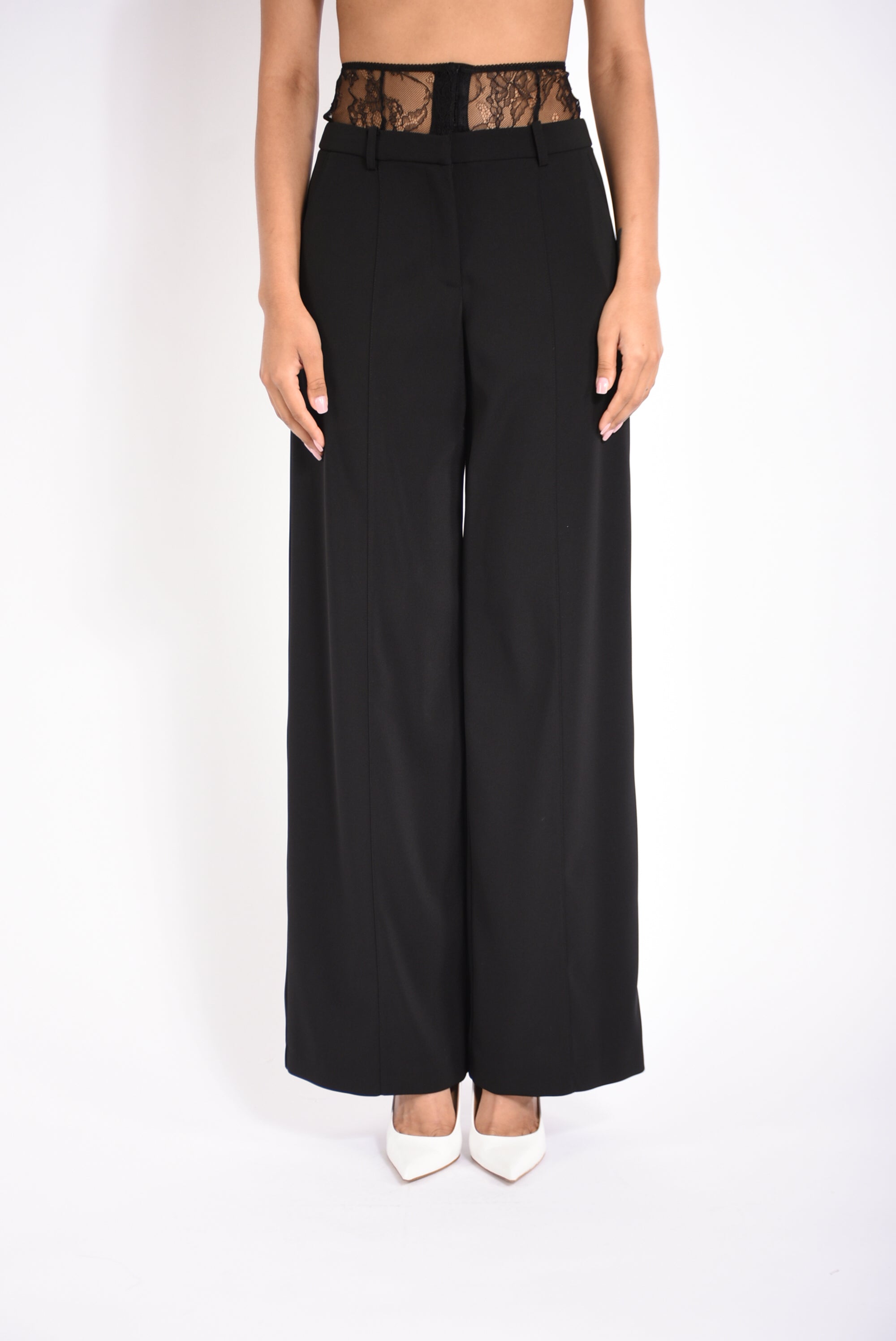 Pantaloni palazzo con vita in pizzo