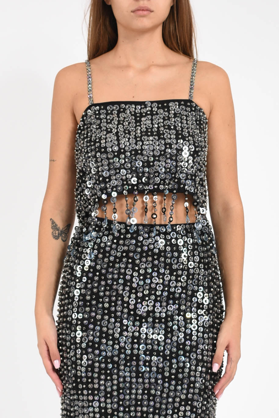 Top con paillettes e cristalli