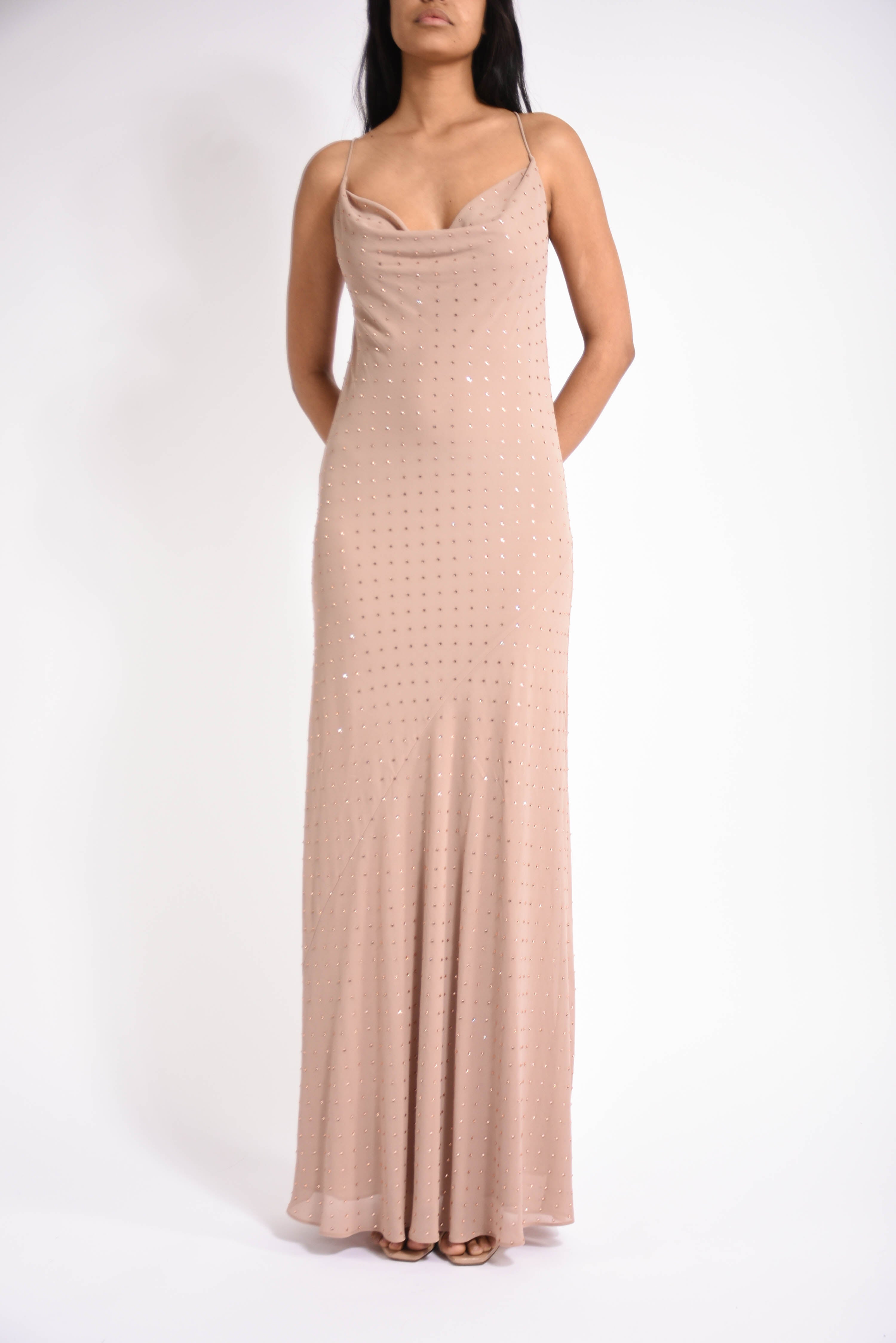 abito lungo con strass farro