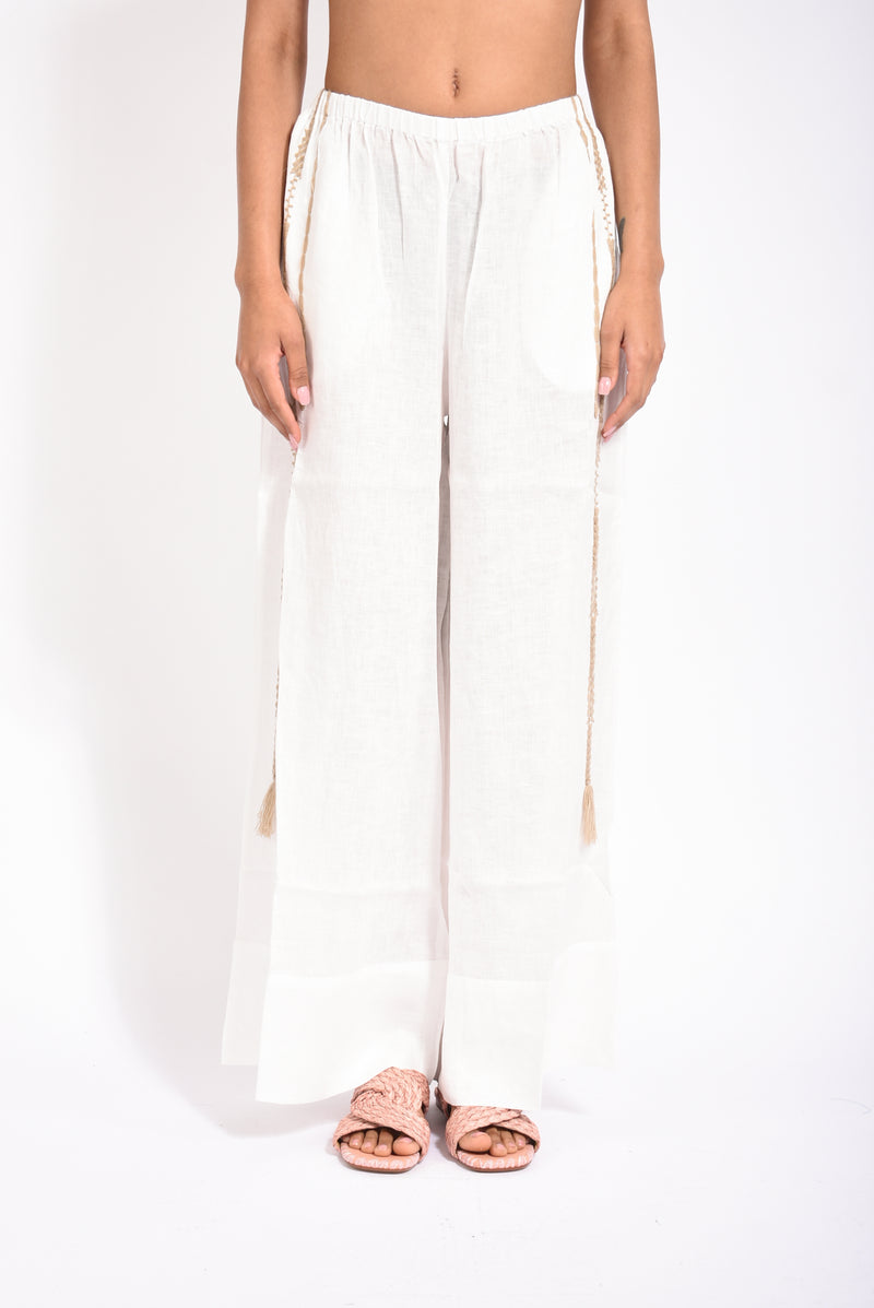 pantaloni ricamato lino