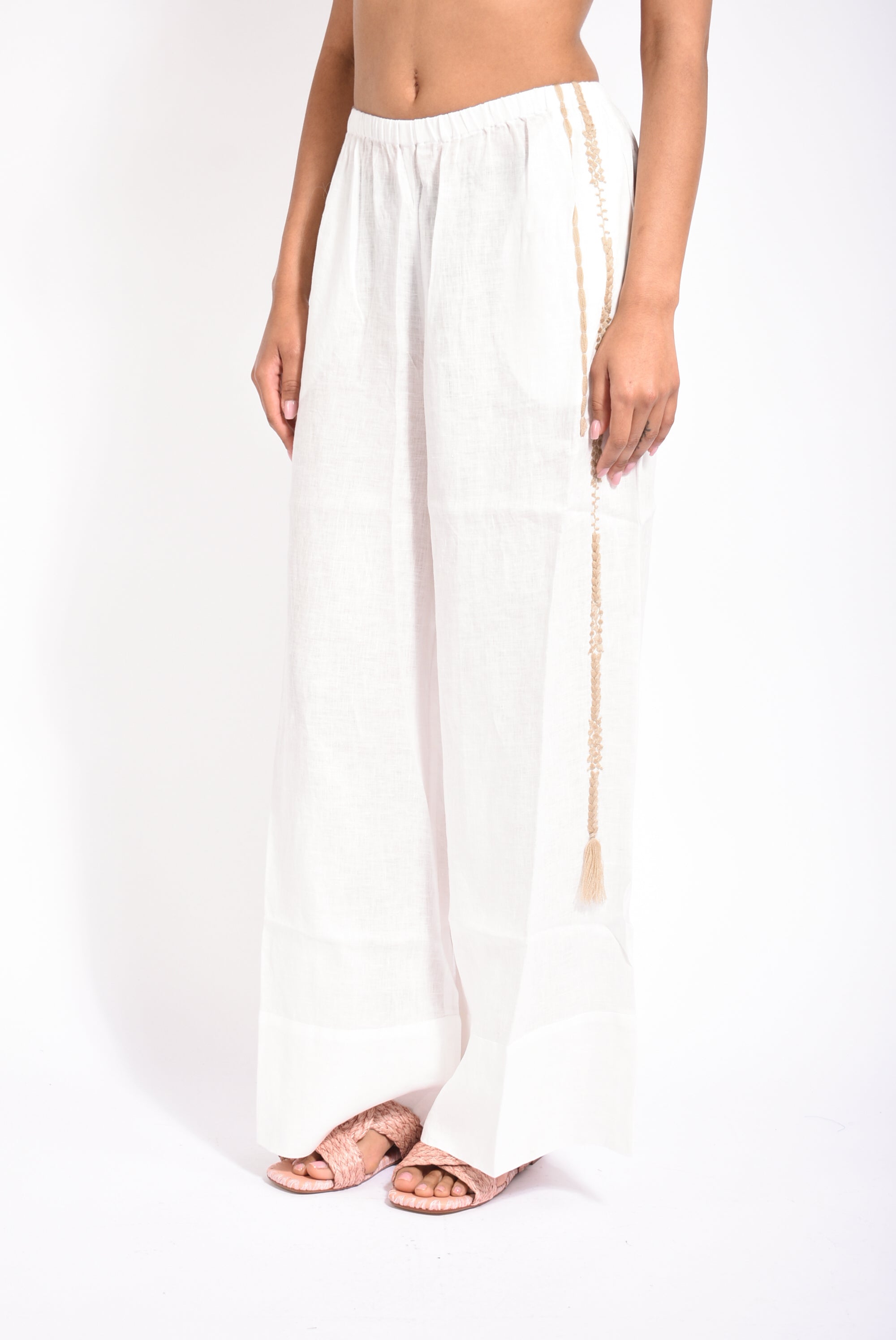 pantaloni ricamato lino