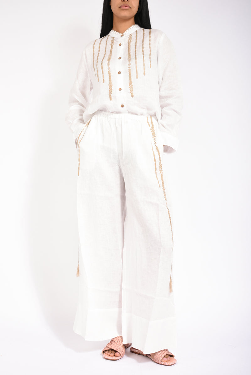 pantaloni ricamato lino