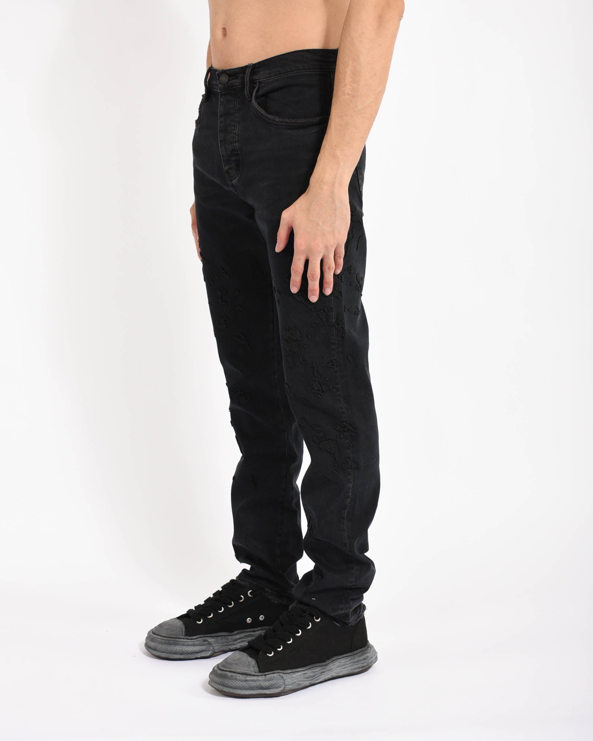 jeans slim straight beaded embroid