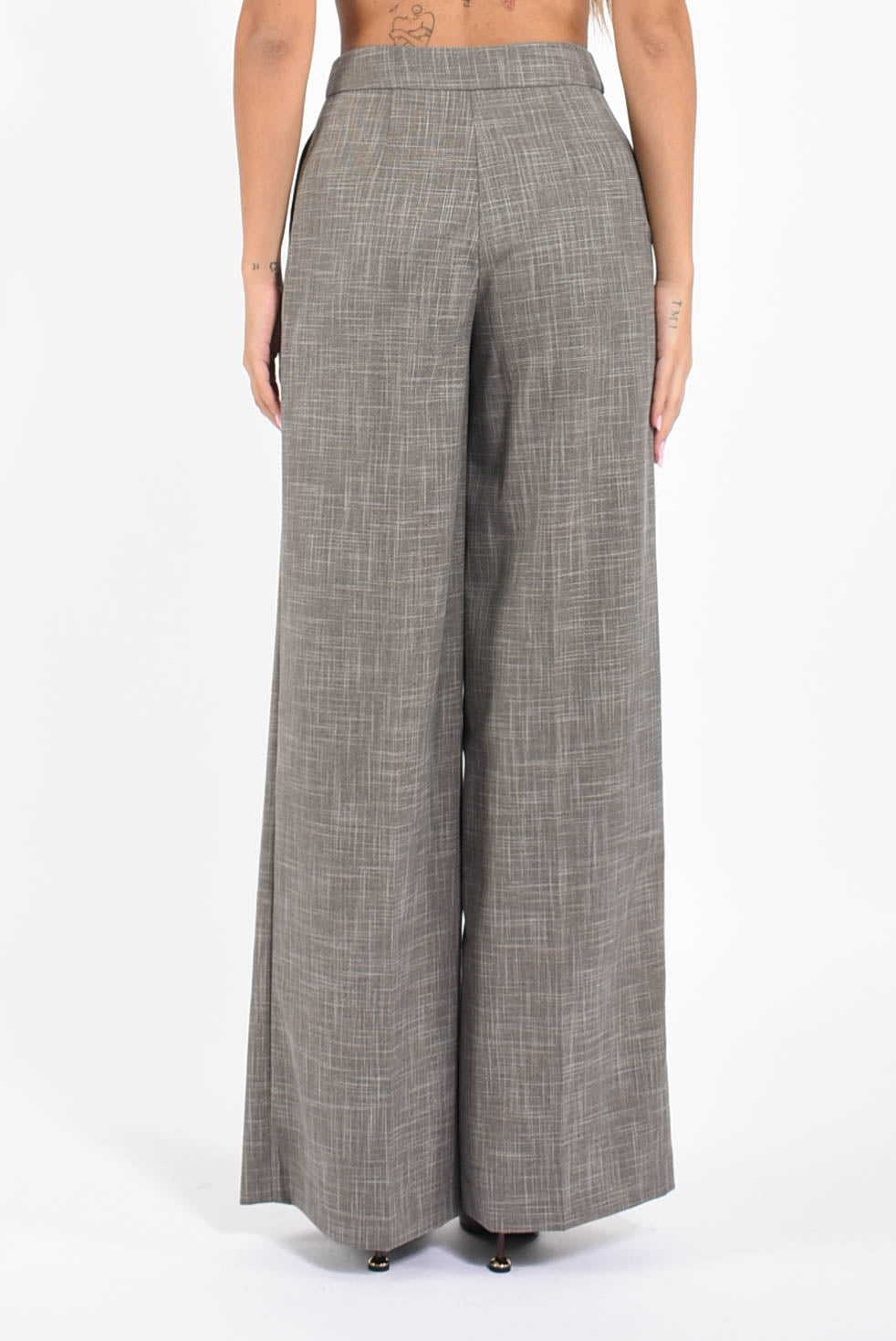 pantaloni dritti in tela tramata