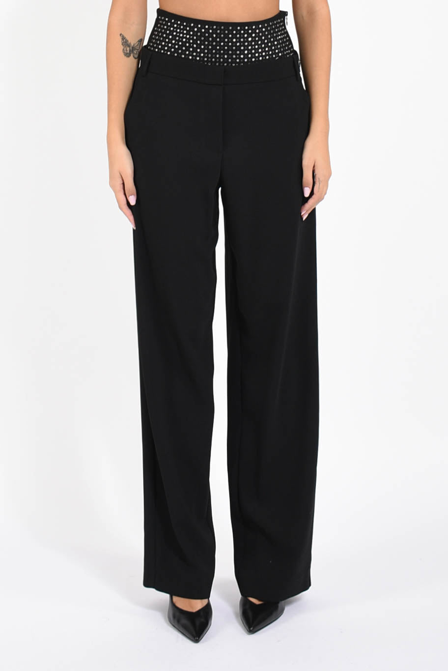 Pantaloni con pinces in enver satin