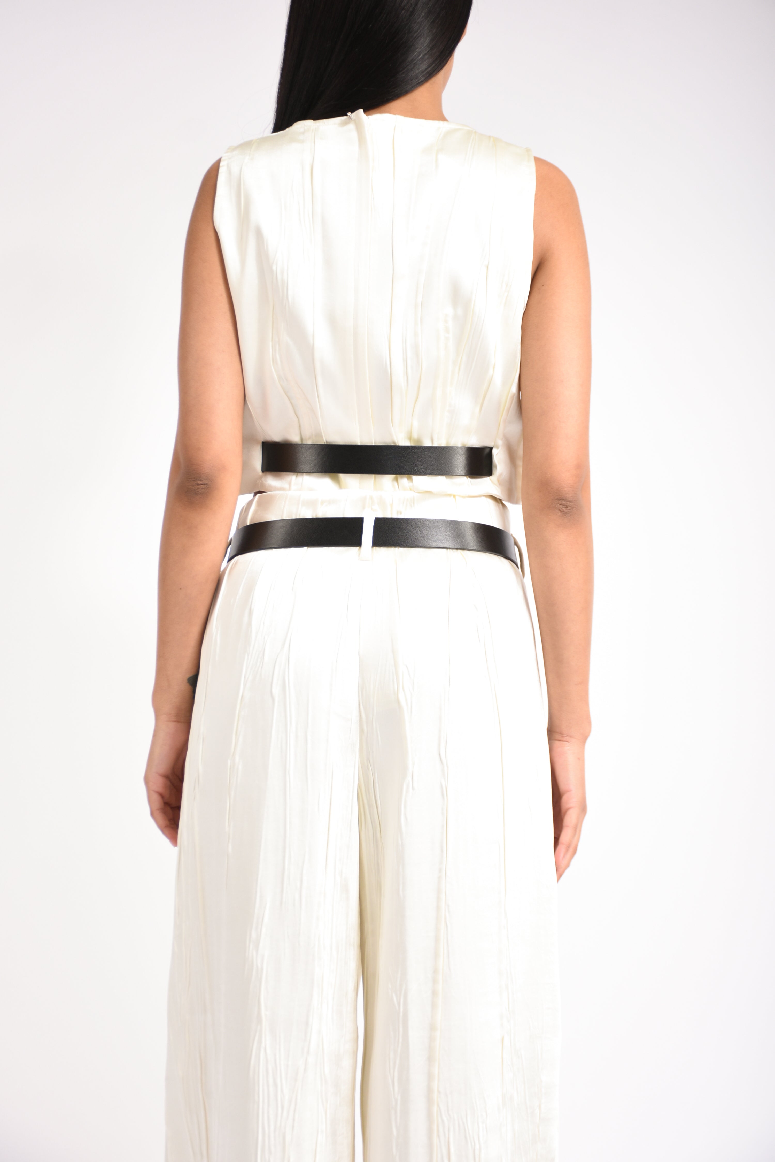 top smanicato in raso zigrino