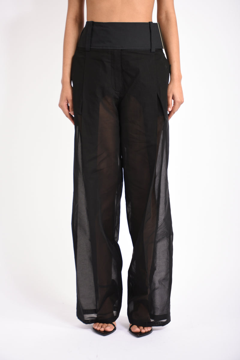 pantaloni in voile di organza ferito