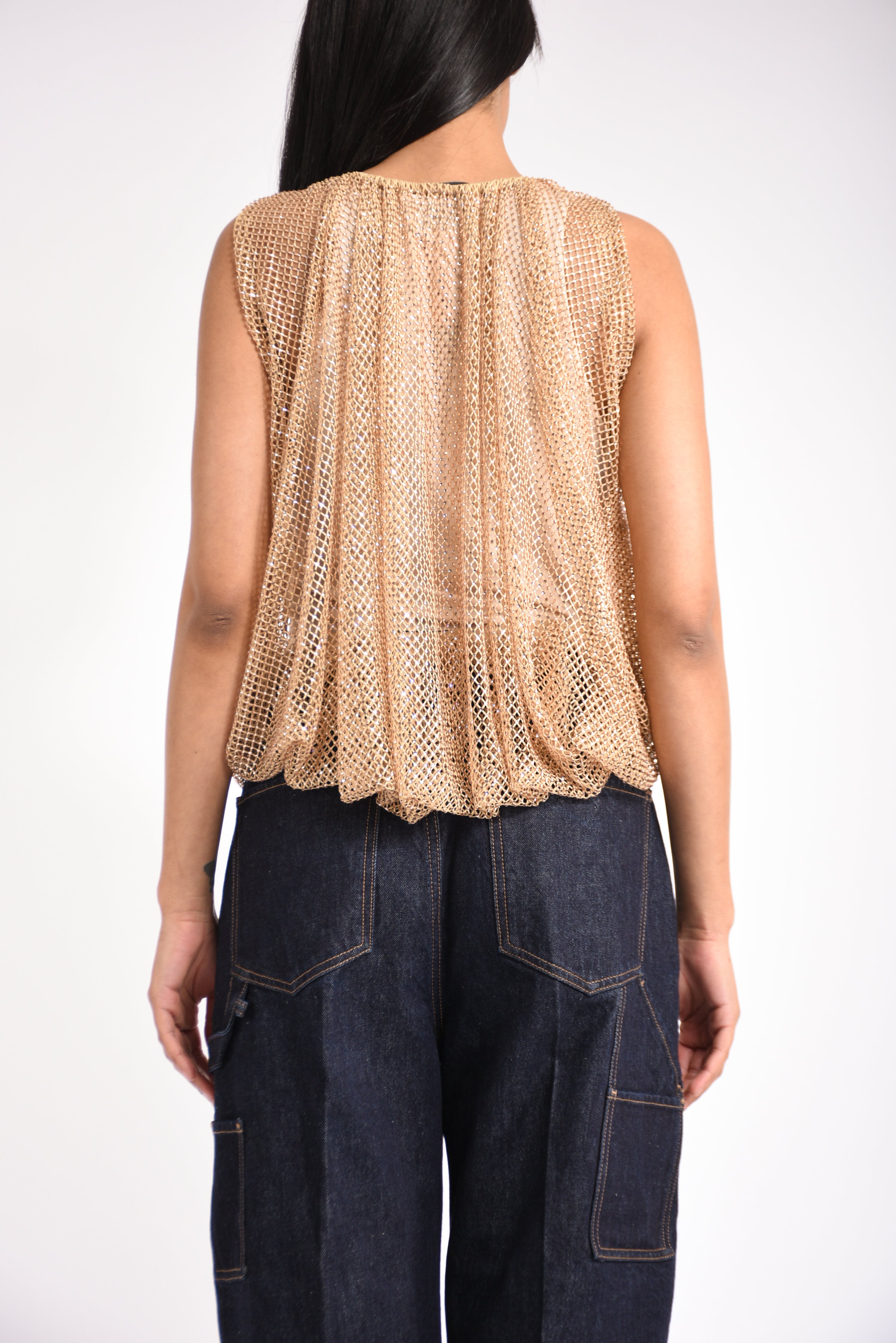 Top in rete con cristalli nodo