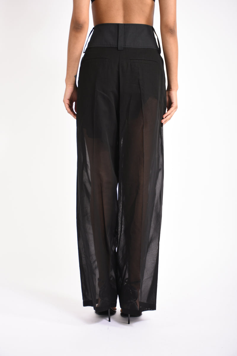 pantaloni in voile di organza ferito