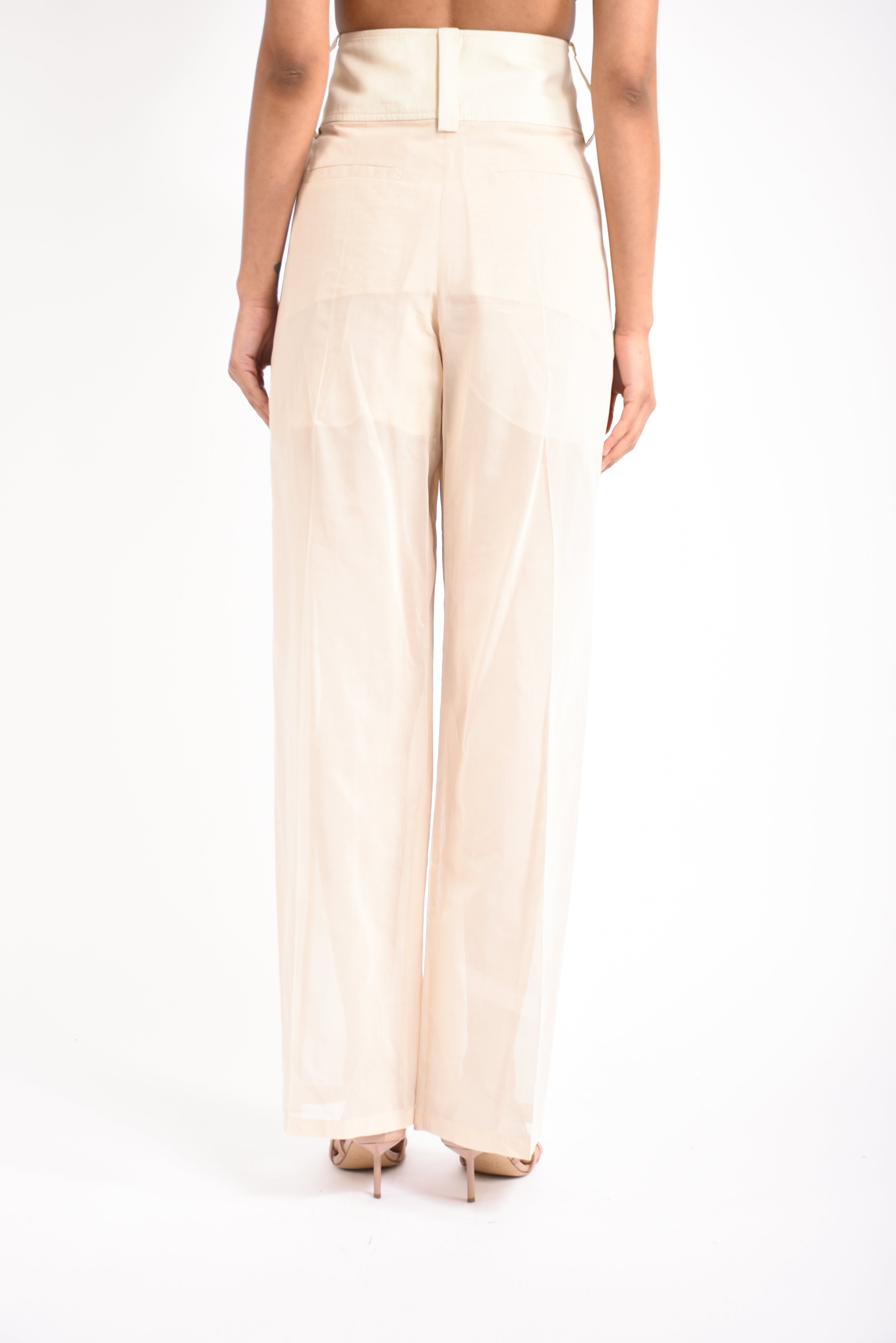 pantaloni in voile di organza ferito
