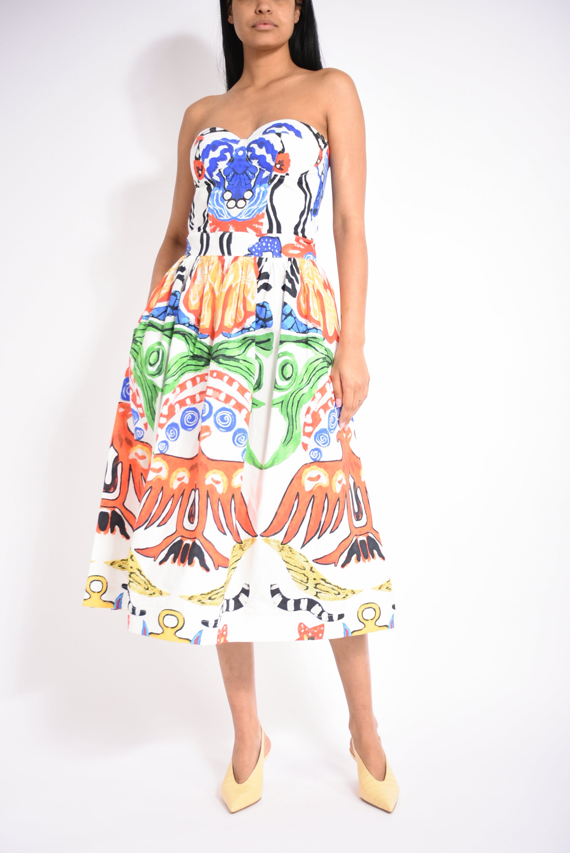 abito lungo a bustier a fantasia