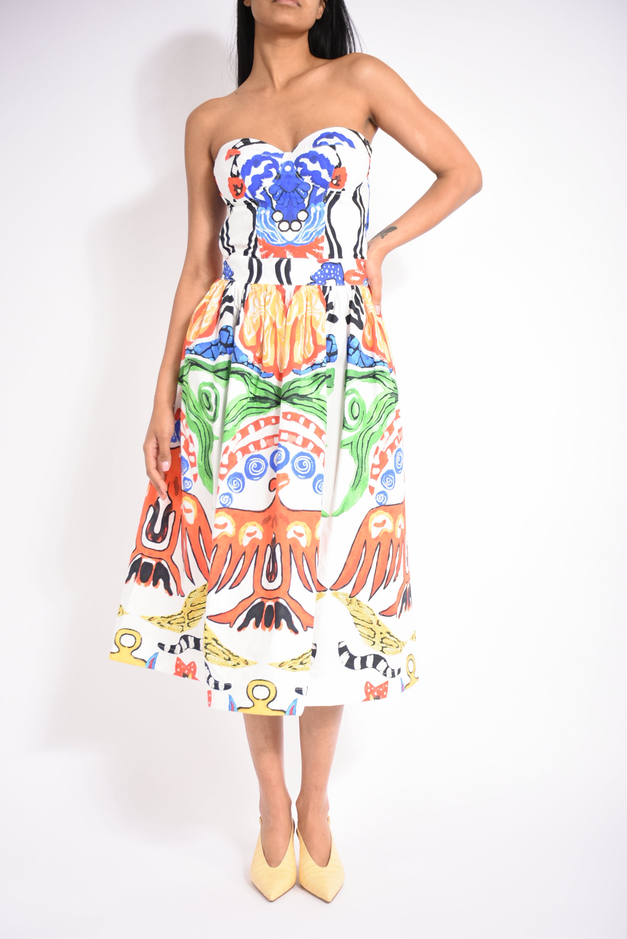 abito lungo a bustier a fantasia