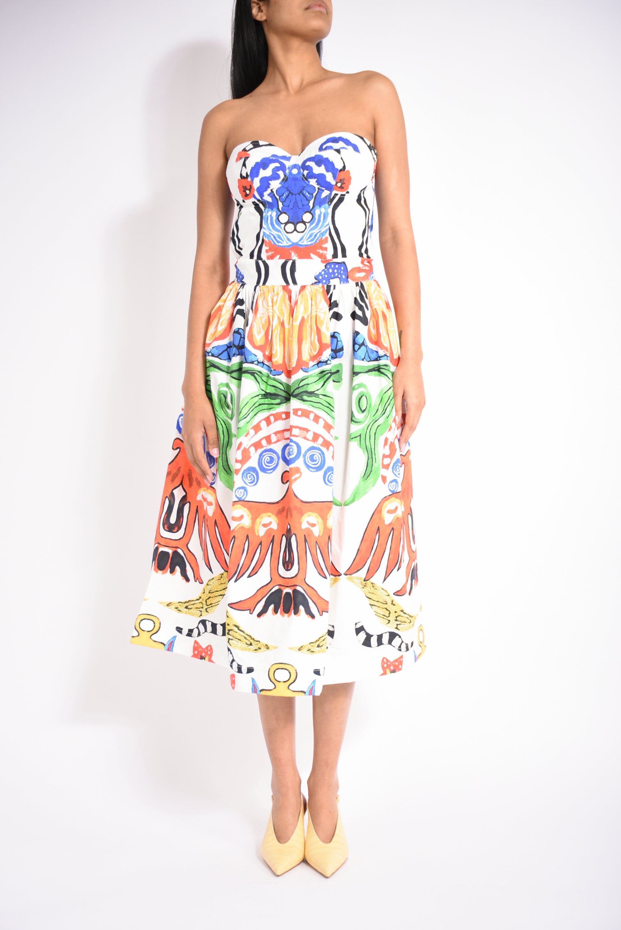 abito lungo a bustier a fantasia