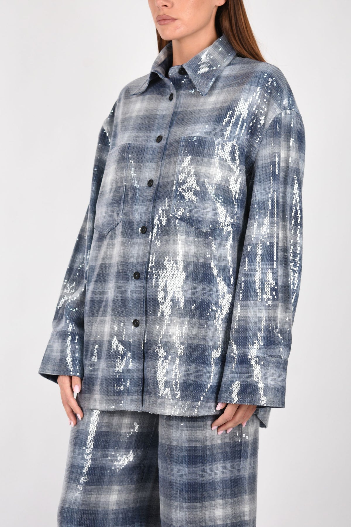 Overshirt con motivo check e paillettes 107144A3FD