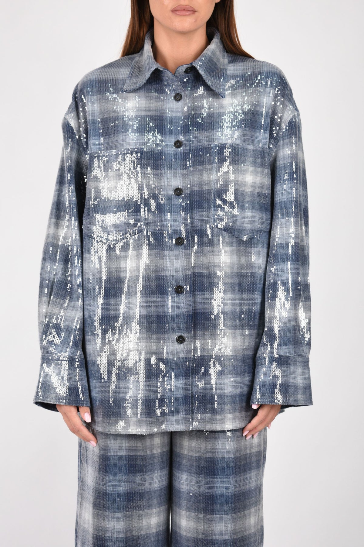 Overshirt con motivo check e paillettes 107144A3FD