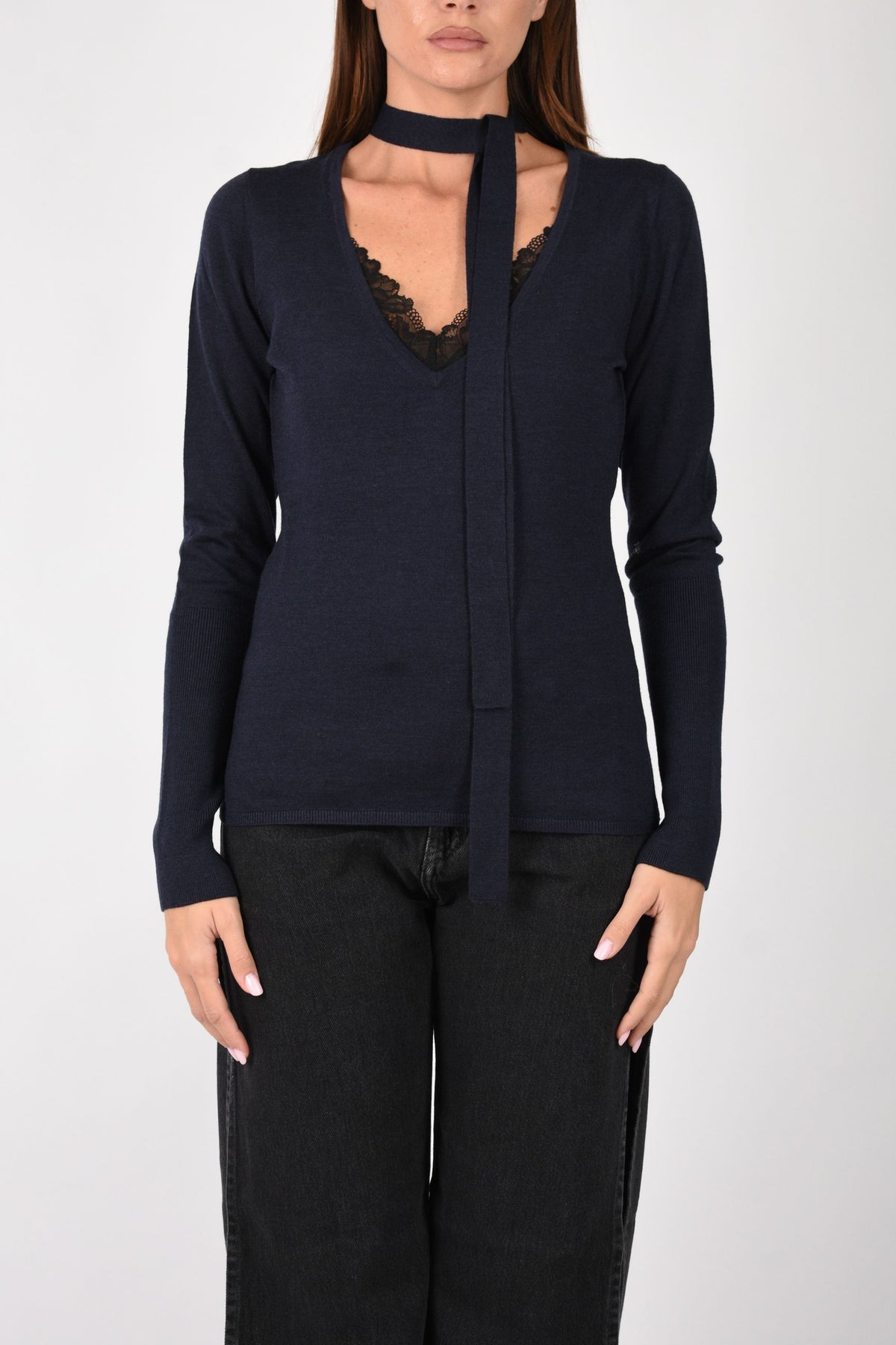 Maglia in lana con pizzo e fusciacca 107775A3O1