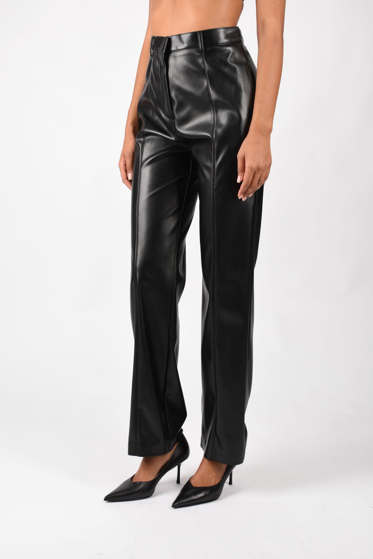 Pantalone vita alta straight in vegan leather A26CPPA00802