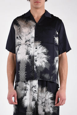 LANEUS Camicia fantasia palme in viscosa