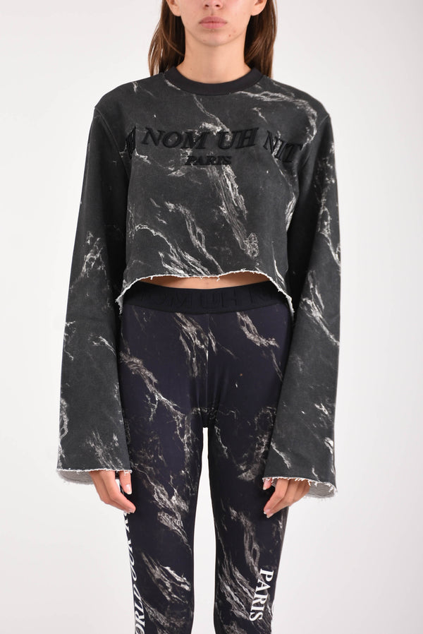 IH NOM UH NIT Sweatshirt cropped marble all over printed whit logo
