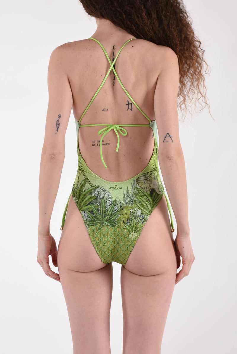 PIN UP costume intero in lurex modello palm paradise