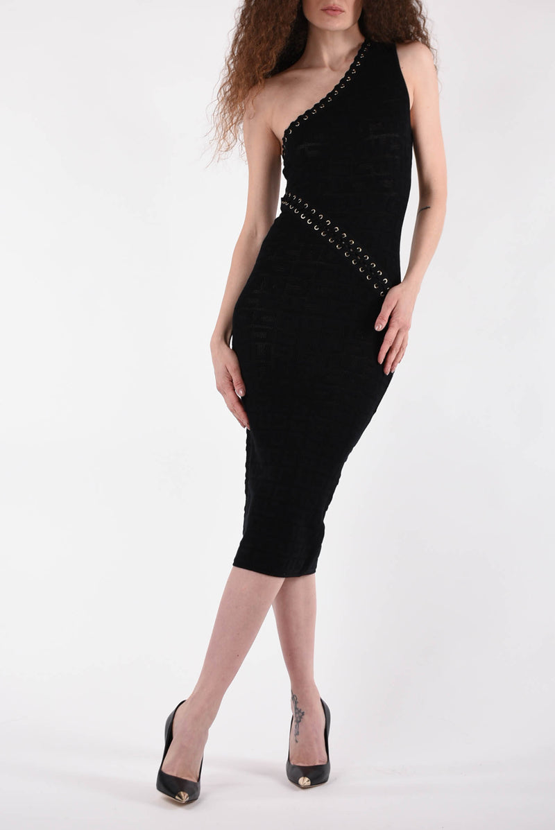 ELISABETTA FRANCHI abito midi logo in punto rete