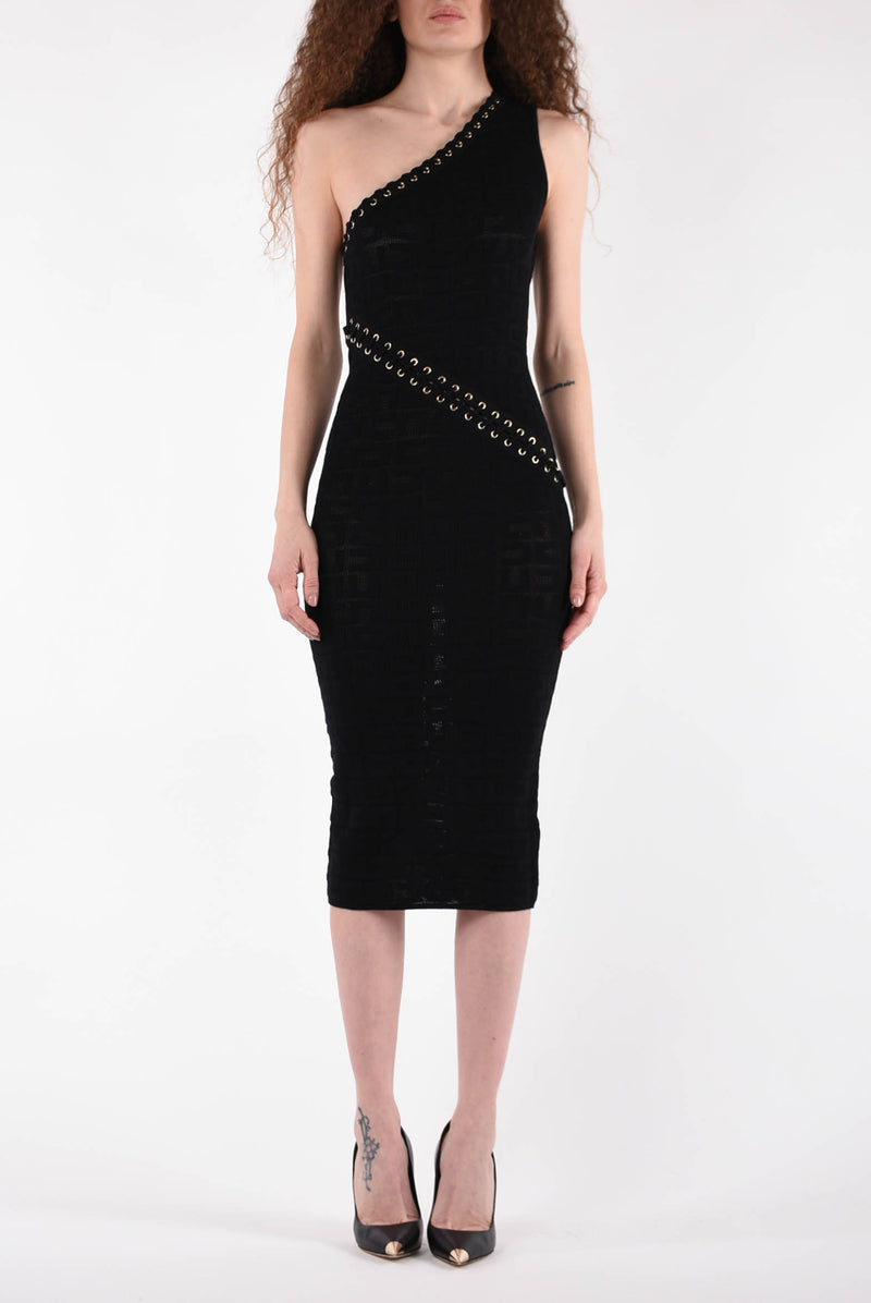 ELISABETTA FRANCHI abito midi logo in punto rete